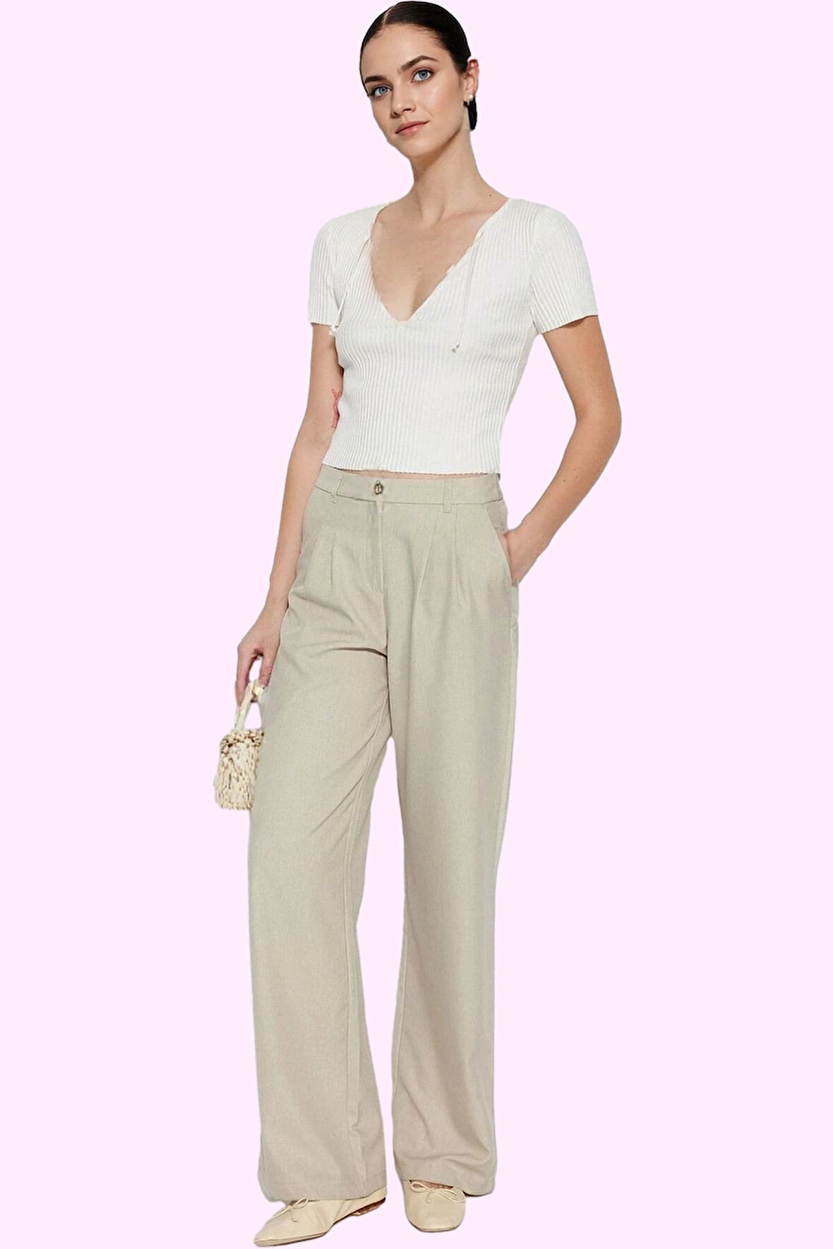 Kadın Geniş Paça Palazzo Pantolon Düz Desen Normal Bel Wide Leg Rahat Günlük Modern Tasarım