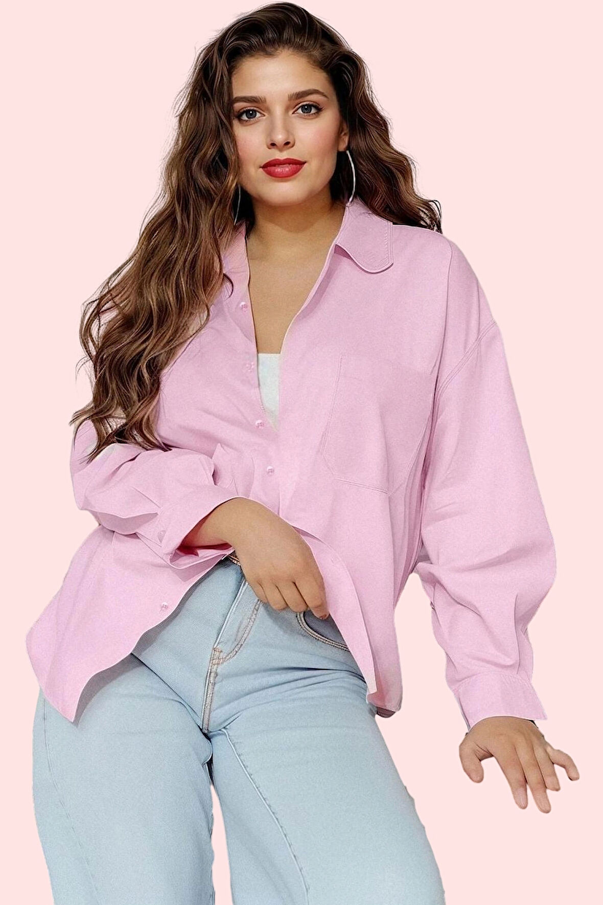 Kadın Boyfriend Gömlek Düz Desen Regular Kalıp Günlük Kullanım Hafta Sonu Kaliteli Malzeme