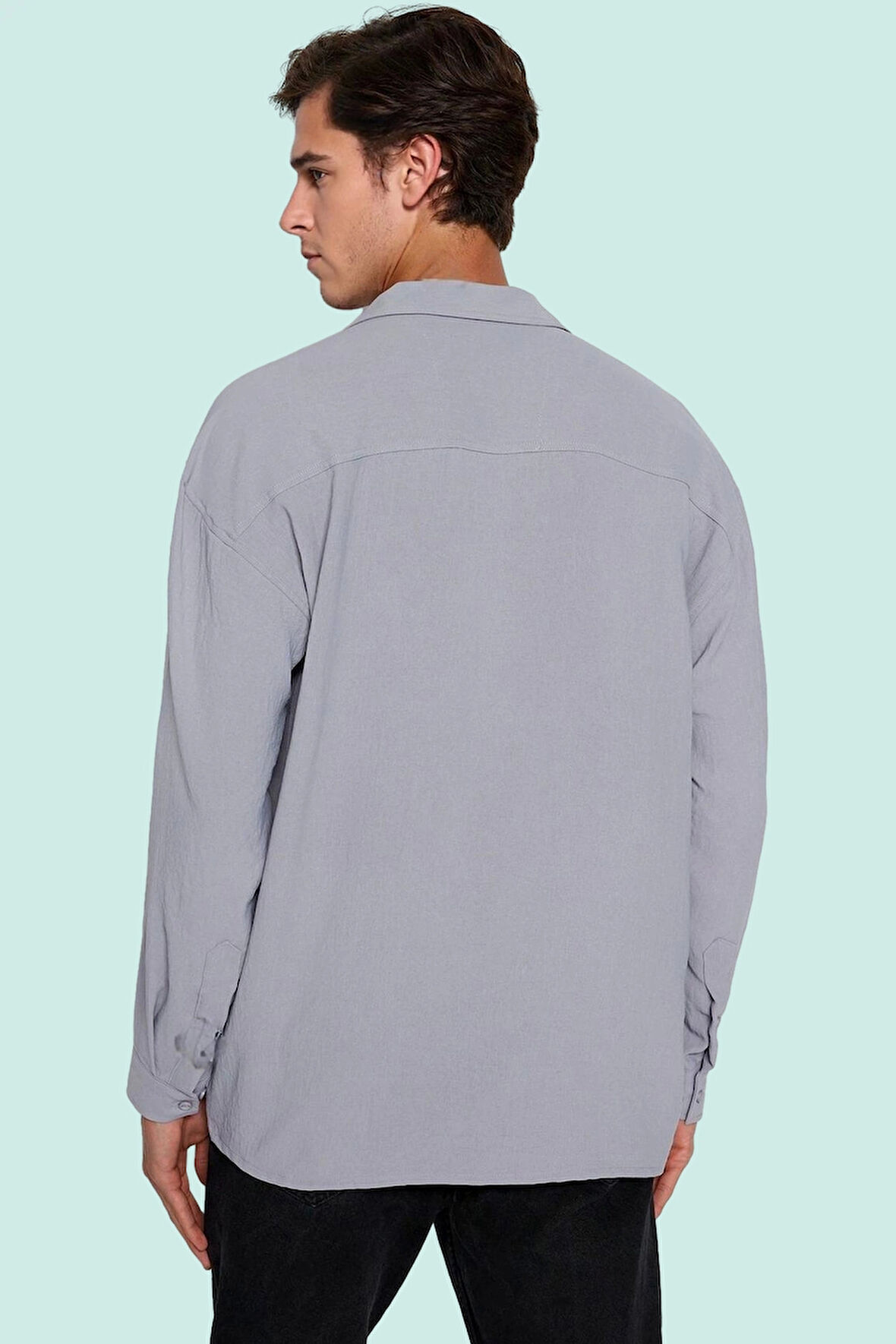 Erkek Oversize Apaş Yaka Uzun Kollu Gömlek Basic Siluet Günlük Kullanım Yaz Aylarının Vazgeçilmezi