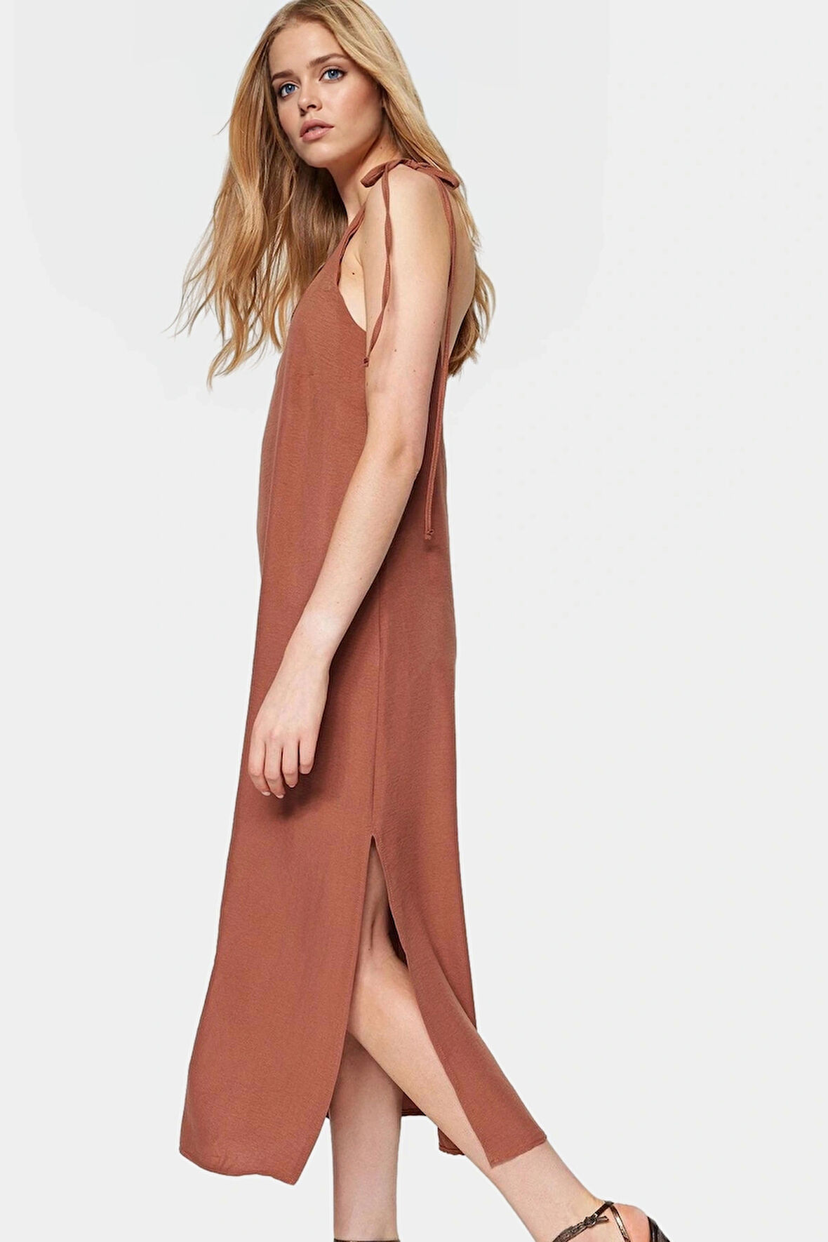 Kadın Shift Elbise Dokuma Polyester Kumaş Günlük Midi Boy Zarifane Tasarım Uzun Ömürlü