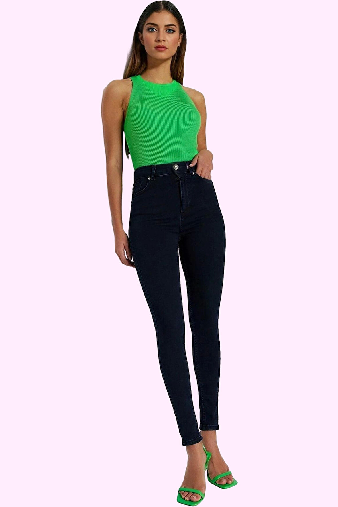 Kadın Skinny Jean Yüksek Bel Dar Paça İncelten Etki Günlük Kombinler Yaz Aylarının Vazgeçilmezi