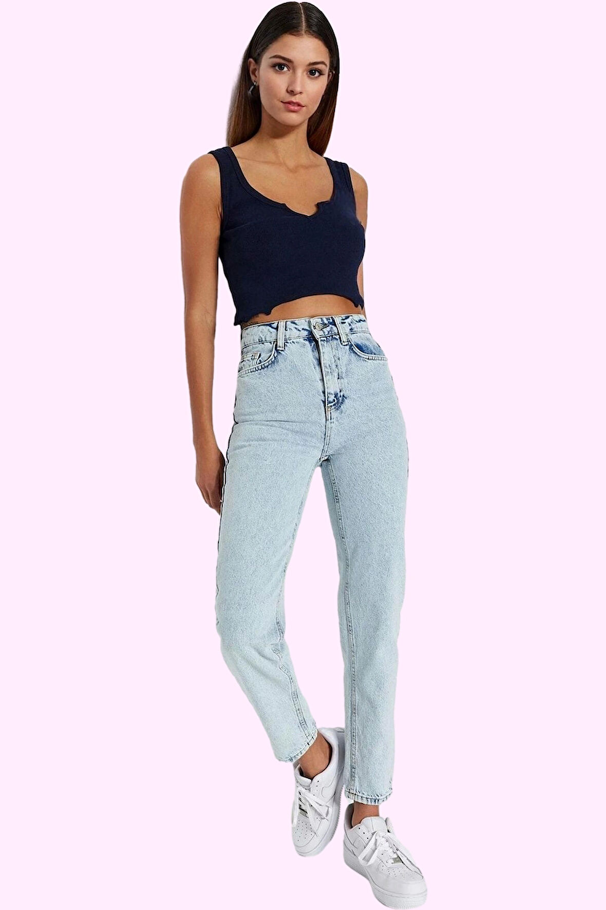 Kadın Yüksek Bel Geniş Paça Mom Jean Denim Pantolon Günlük Stil Yaz Aylarının Vazgeçilmezi