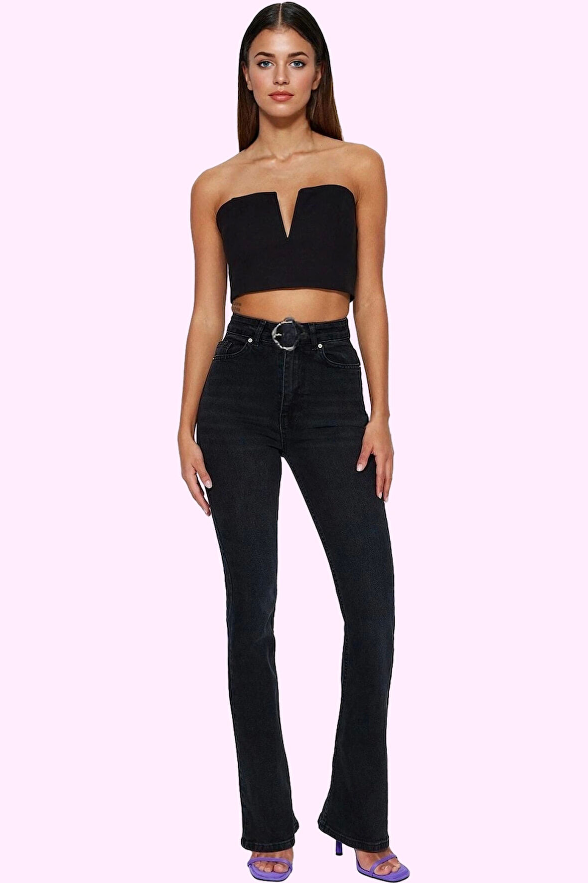 Kadın Yüksek Bel Uzun Boy Flare Jean Denim Günlük Kombinler Hafta Sonu Yaz Aylarının Vazgeçilmezi