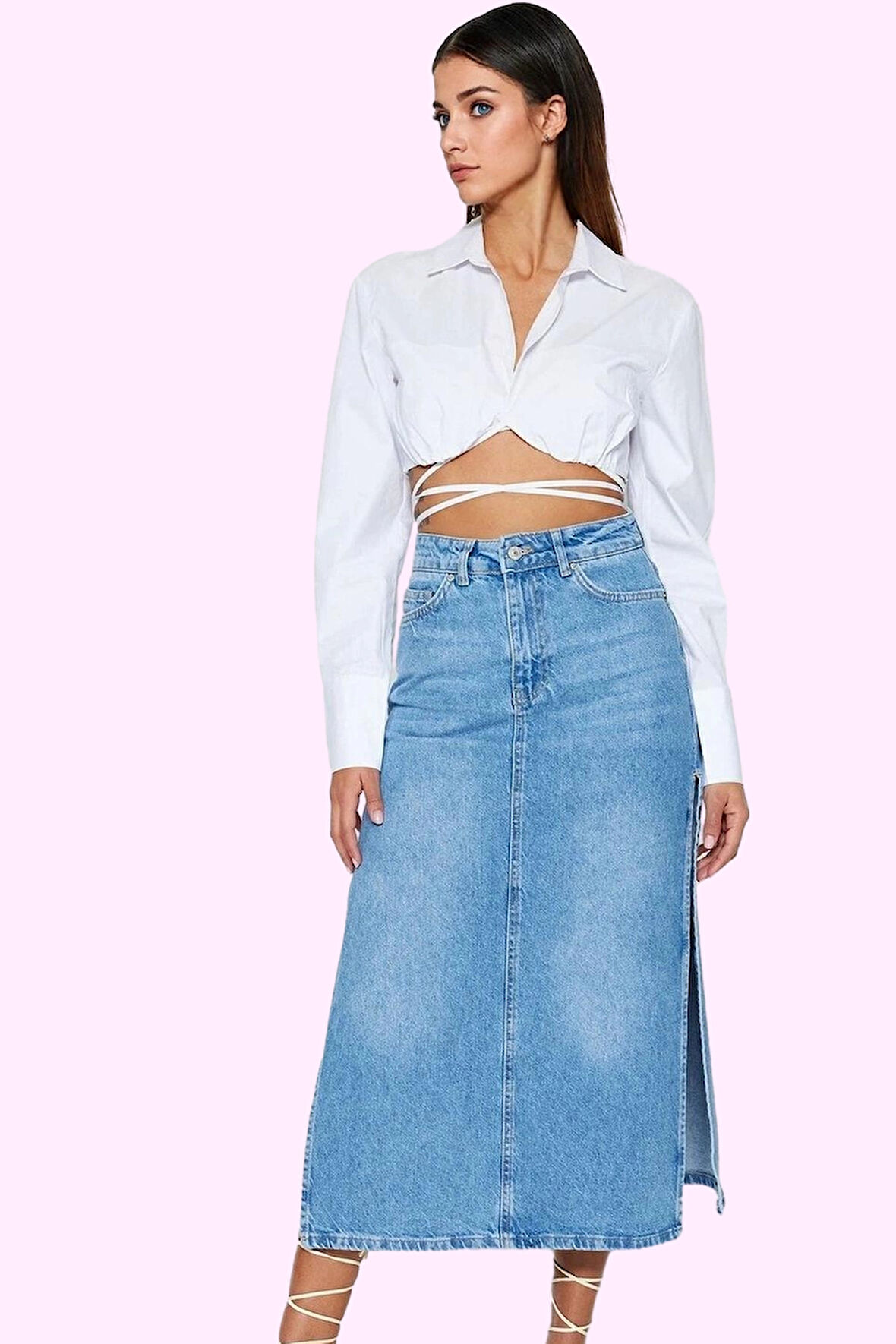 Kadın Maxi Denim Etek Yüksek Bel Kalem Kalıp Pamuklu Günlük Şıklık Yaz Aylarının Vazgeçilmezi