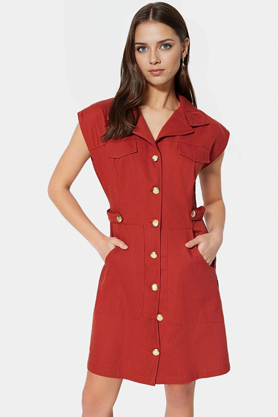 Gabardin Mini Elbise Kisa Kol Ay Pamuk Yazlık Günlük Özel Tasarım