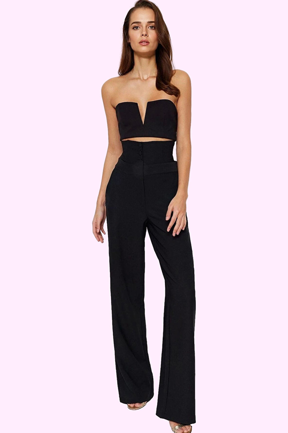 Kadın Yüksek Bel Geniş Paça Dokuma Pantolon Finike Şık Tasarım Günlük Kullanım Özel Günler