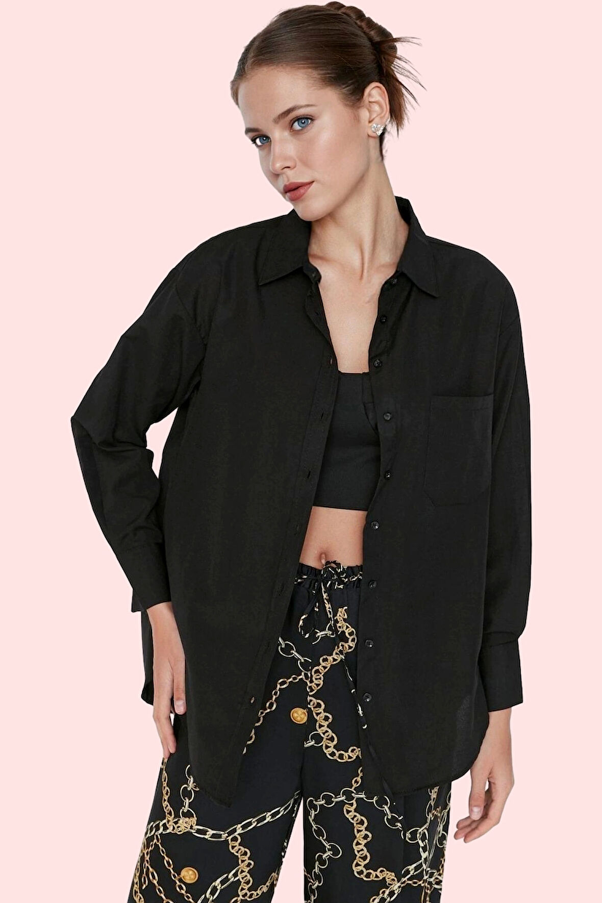 Kadın Boyfriend Geniş Kalıp Pamuklu Gömlek Günlük Casual Stil Hafta Sonu Dayanıklı Malzeme