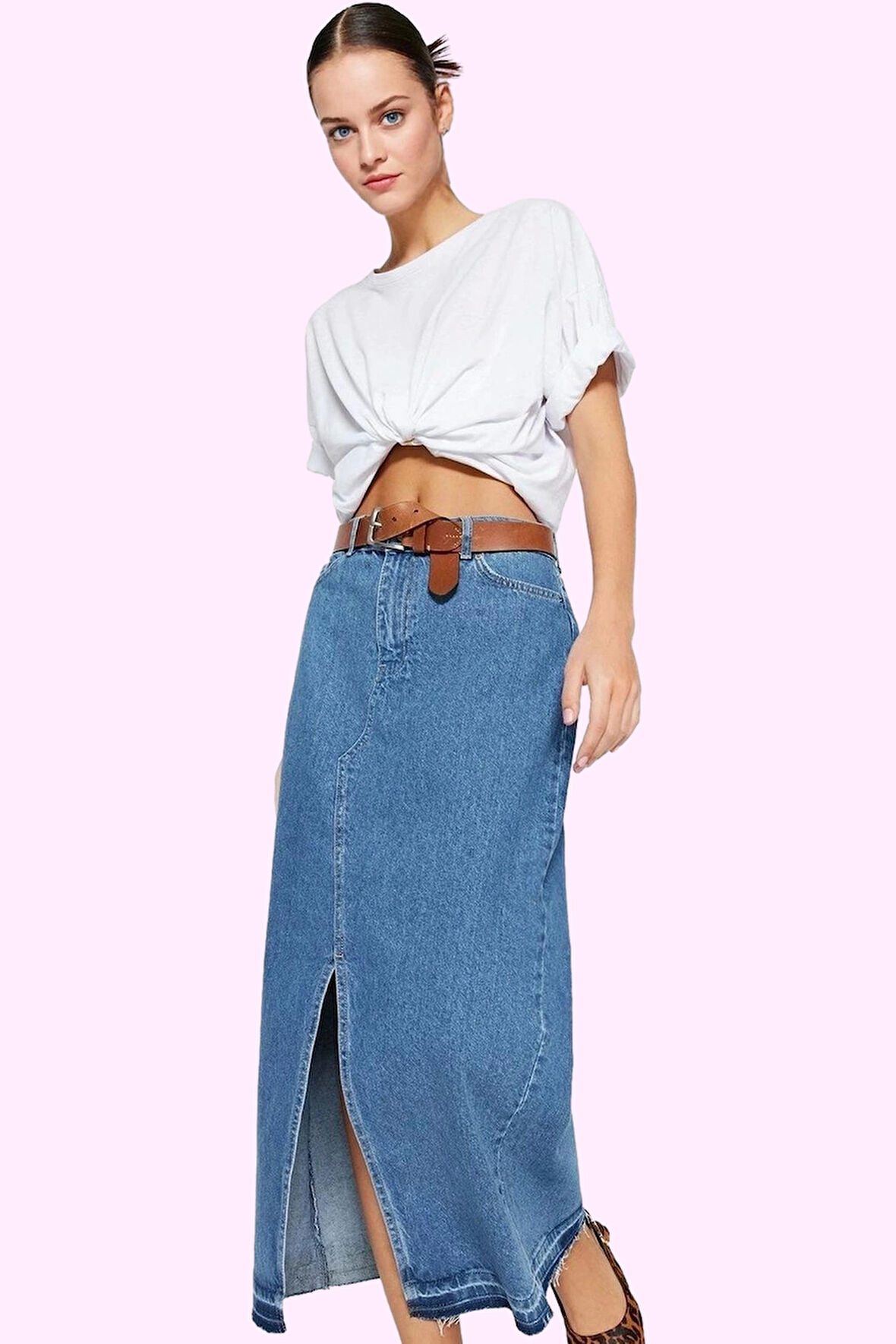 Kadın Maxi Denim Etek A line Kalıp Yırtmaçlı Pamuklu Günlük Kullanım Yaz Aylarının Vazgeçilmezi