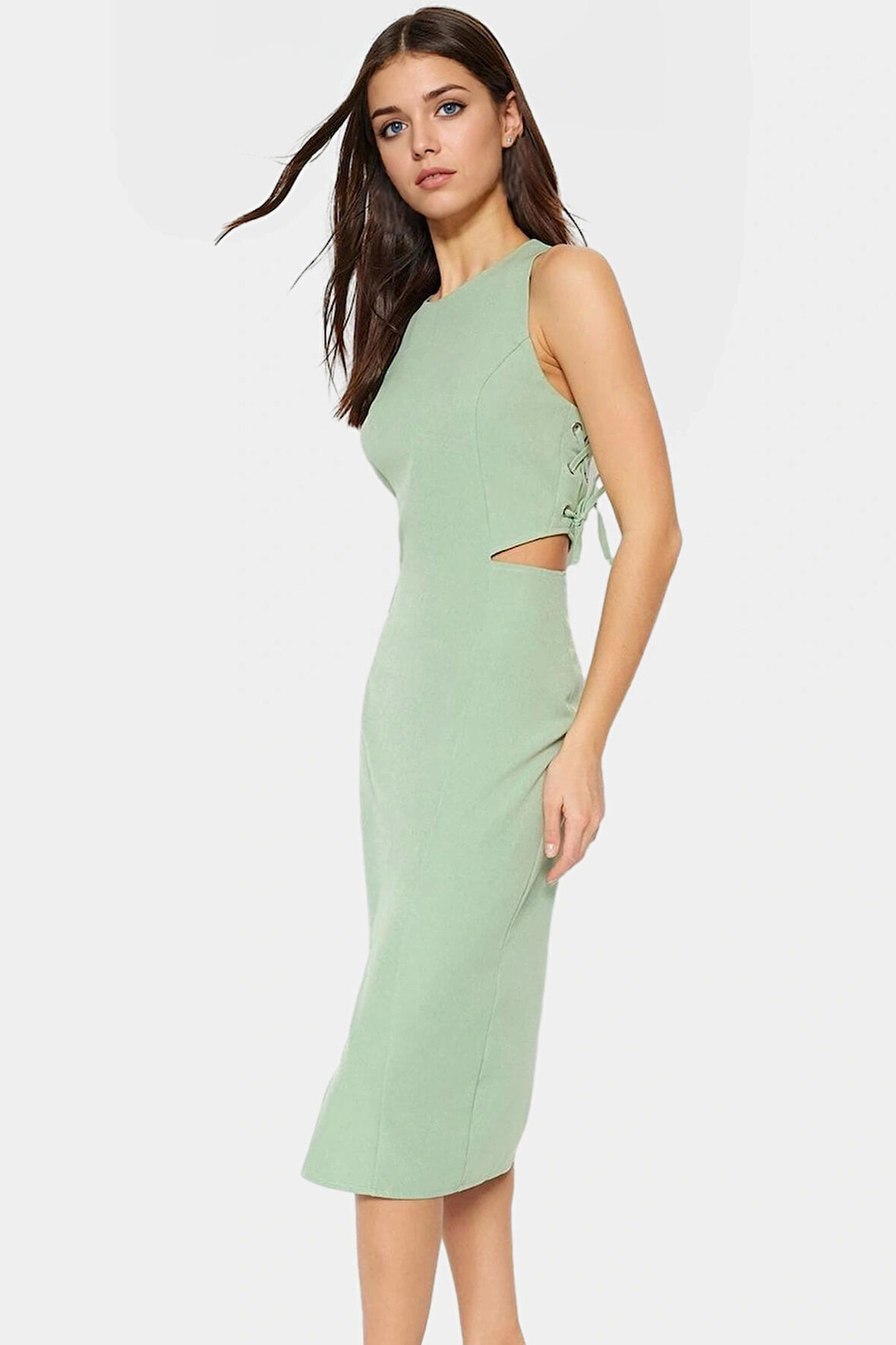 Yazlık Kolsuz Bodycon Elbise Dokuma Kumaştan Şık Midi Kaliteli İşçilik Uzun Ömürlü