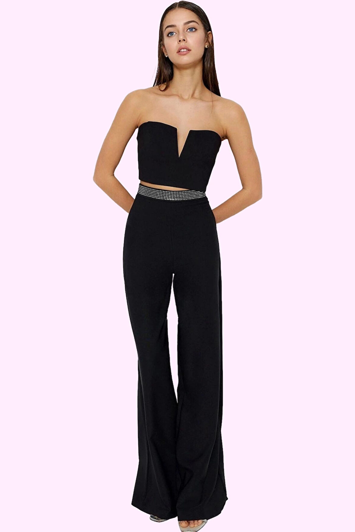 Kadın Yüksek Bel Geniş Paça Dokuma Pantolon Şık Gece Dayanıklı Malzeme