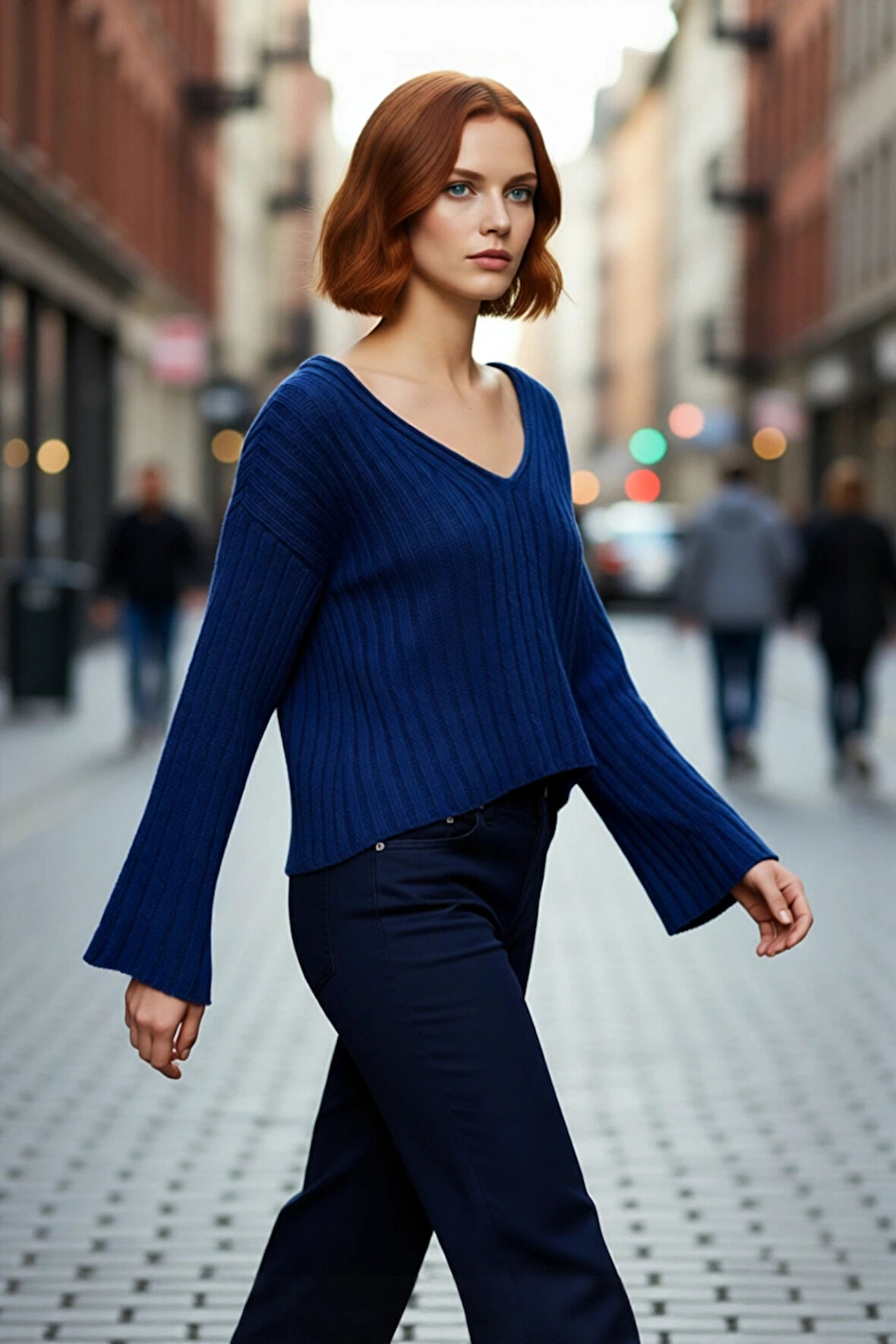 Kadın Geniş Kalıp V Yaka Yünlü Triko Kazak Basic Fitilli Uzun Kollu Günlük Şıklık İçin İdeal Seçim