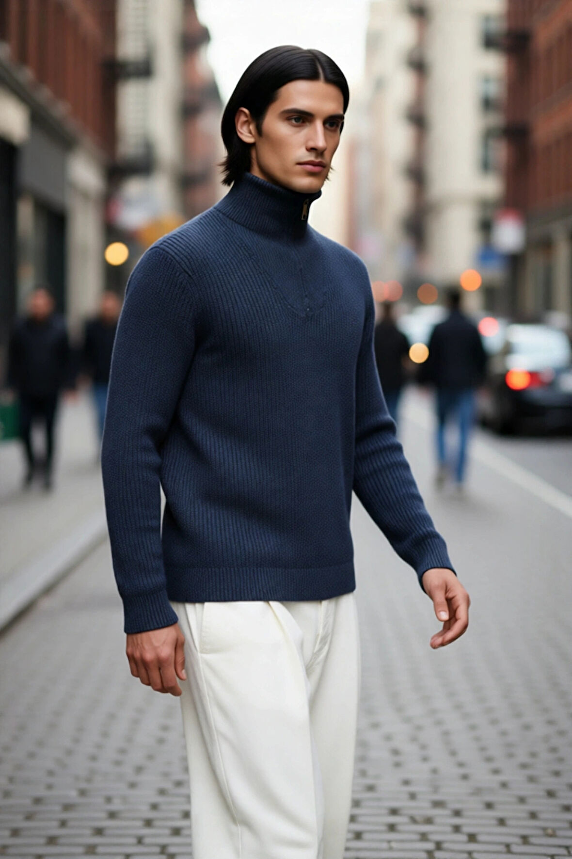 Erkek Regular Fit Fermuarlı Dik Yaka Kalın Triko Kazak Yünlü Karışım Kışlık Günlük Konfor İçin İdeal