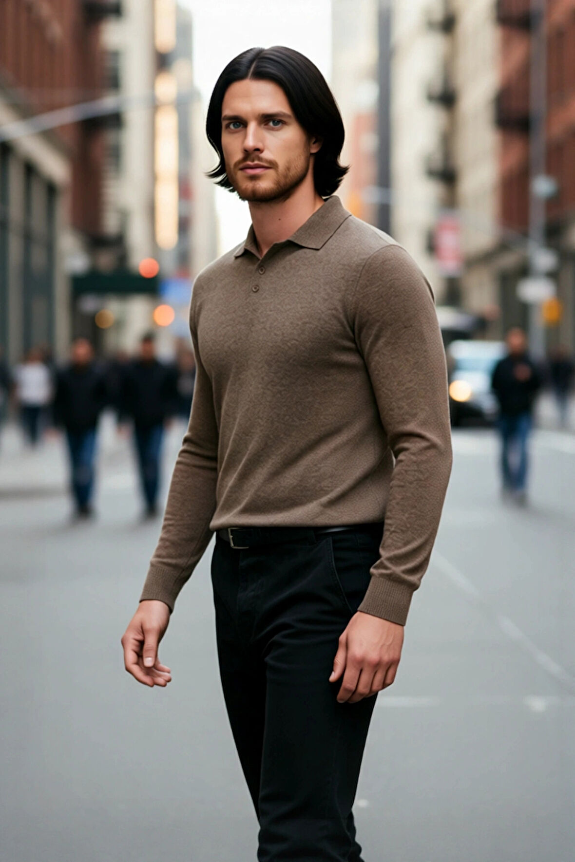 Erkek Fitted Kesim Polo Yaka Triko Kazak Uzun Kollu Smart Casual Tarzı Günlük Şıklık Sunar