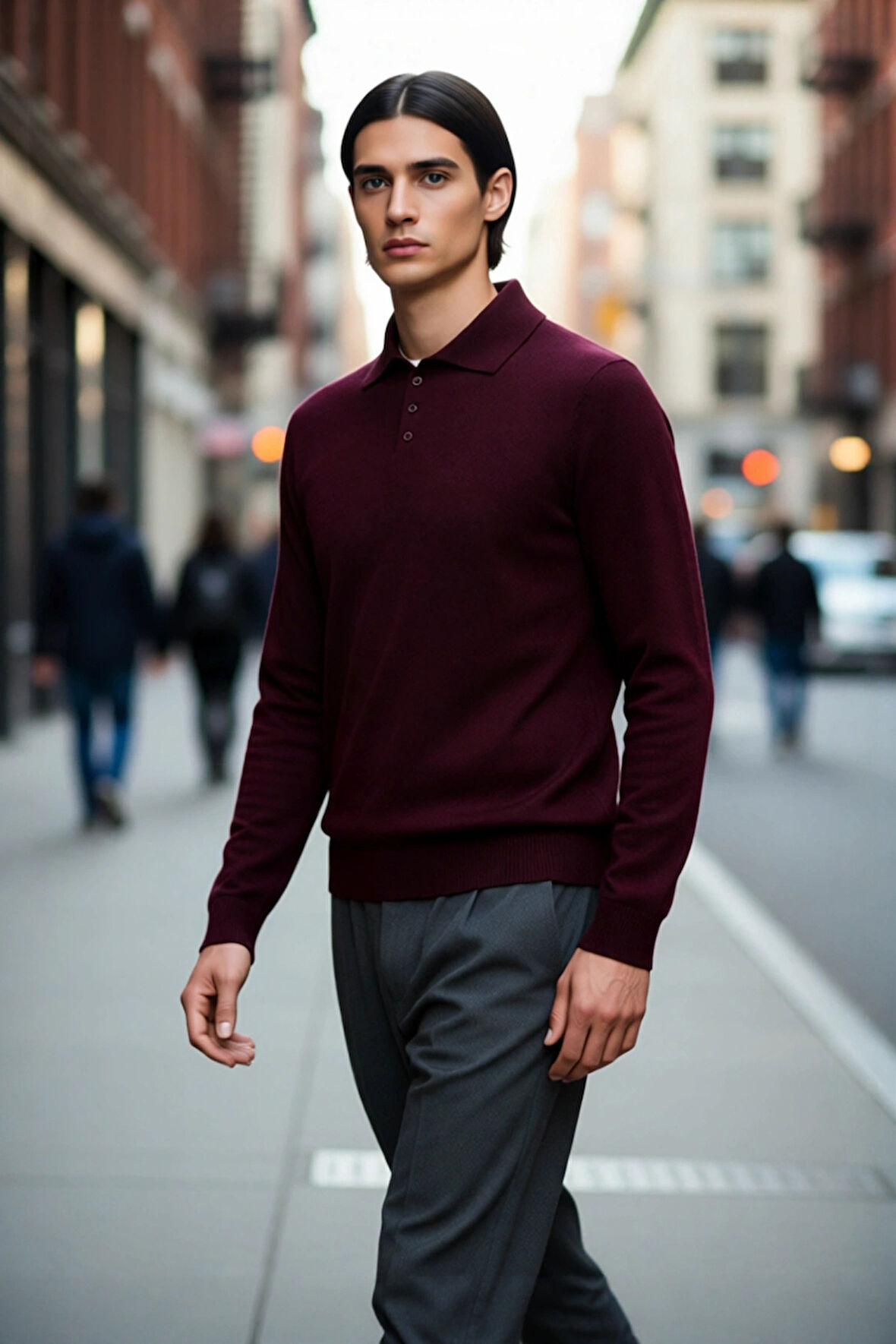 Erkek Fitted Kesim Polo Yaka Triko Kazak Uzun Kollu Smart Casual Tarzı Günlük Şıklık Sunar