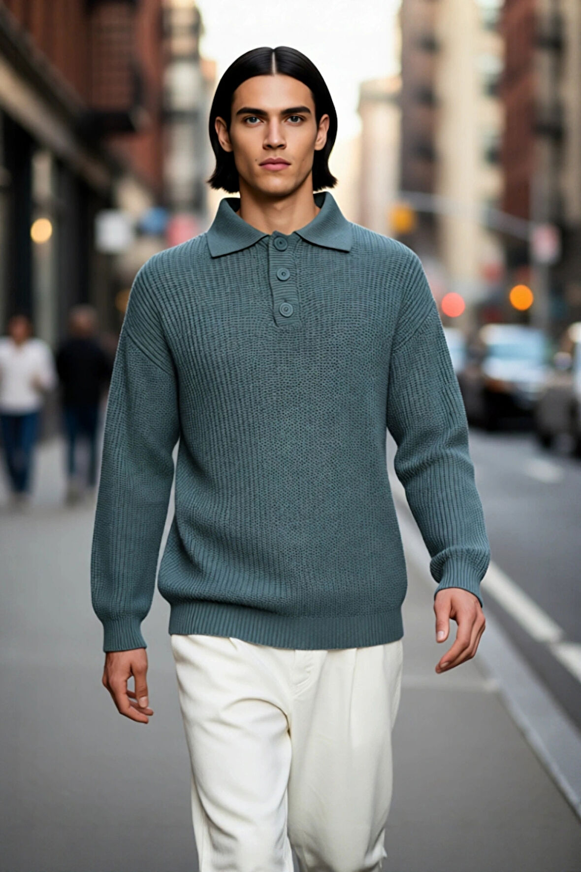 Unisex Oversize Fit Polo Yaka Basic Selanik Dokulu Triko Kazak Kışlık Kombinlerin Vazgeçilmezi