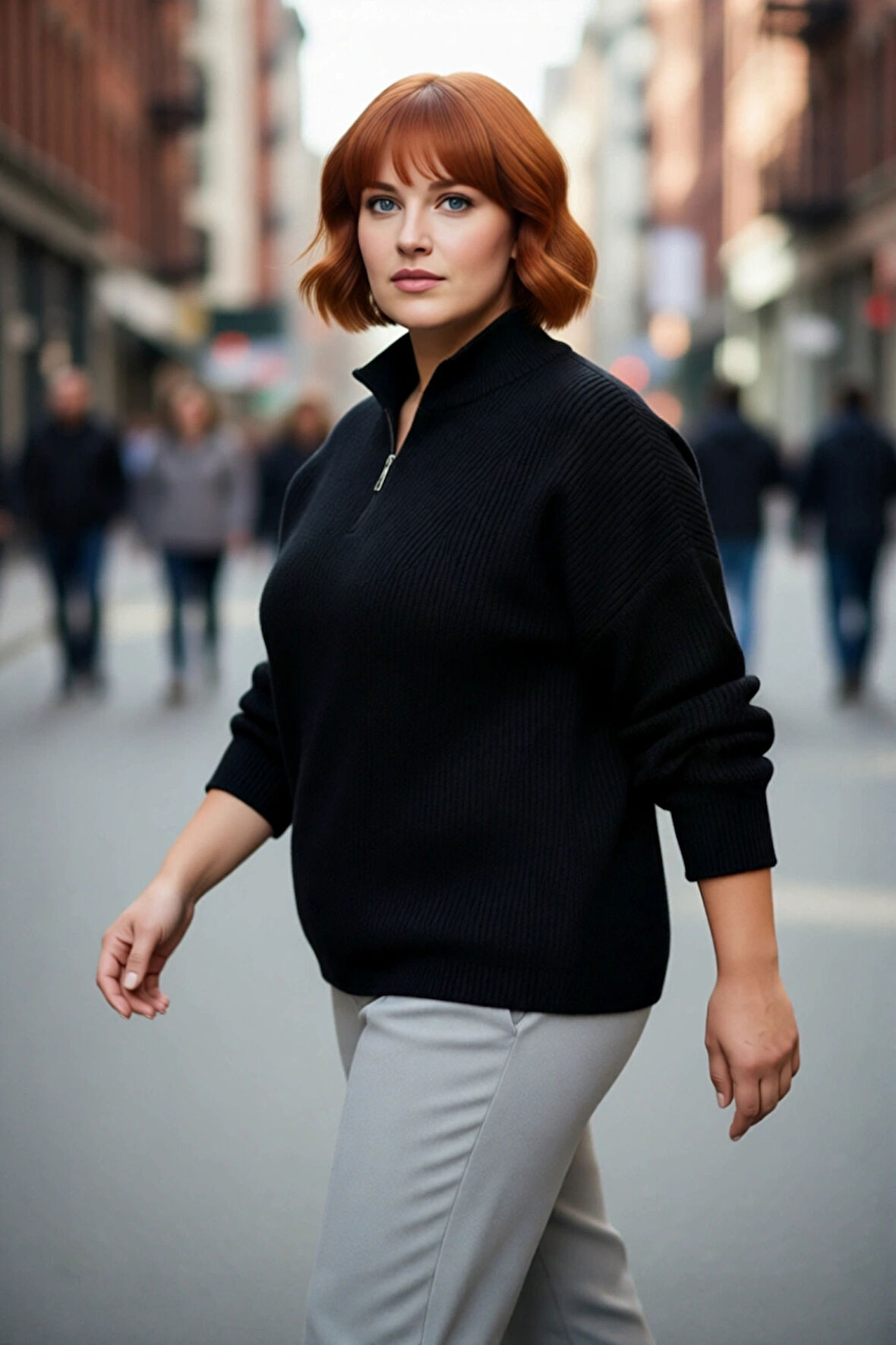 Kadın Relaxed Kalıp Düz Desen Dik Yaka Fermuarlı Triko Kazak Uzun Kollu Orta Kalınlık Basic Şık