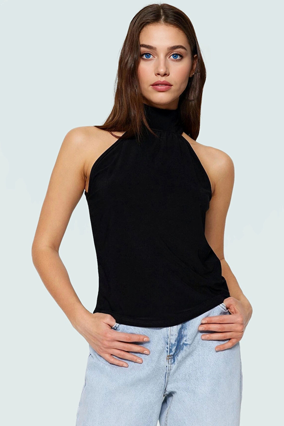 Kadın Halter Yaka Örme Bluz Rahat Günlük Stil Kaliteli İşçilik Özenle Seçilmiş