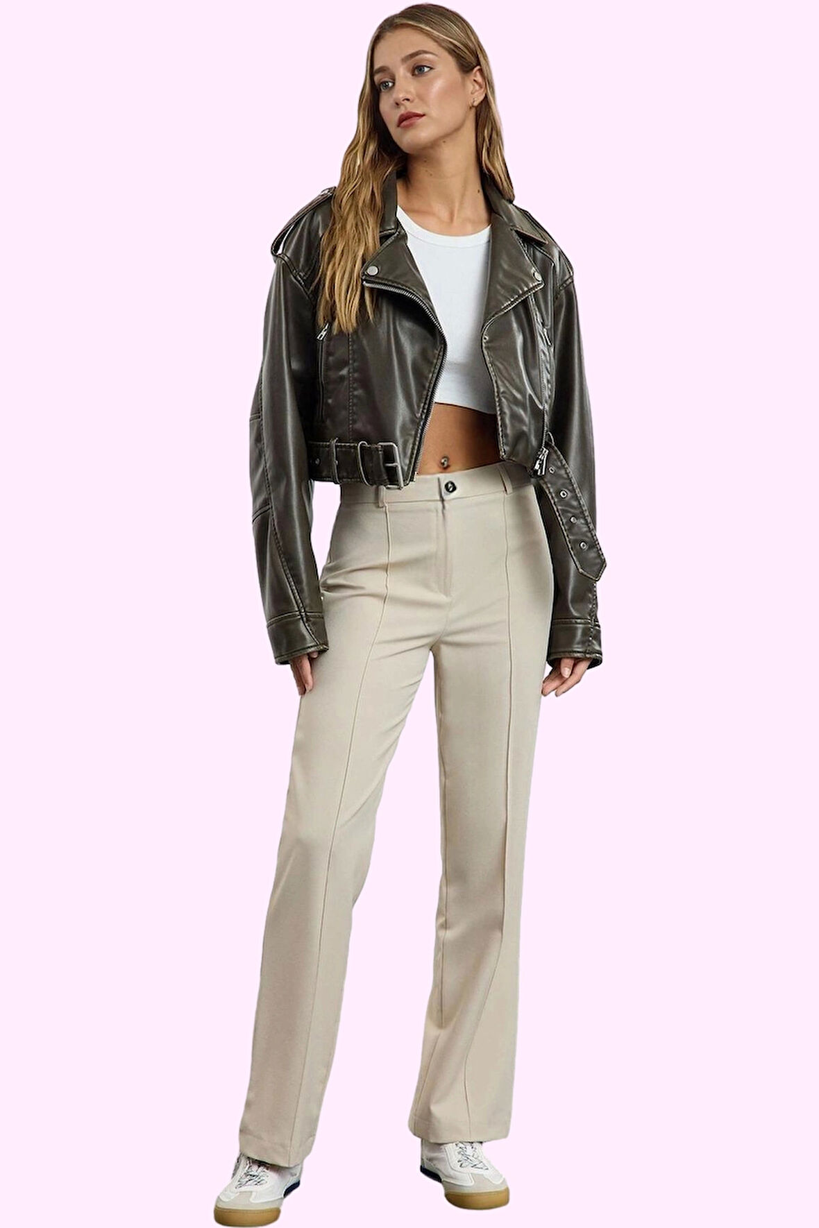 Kadın Yüksek Bel Straight Pantolon Dokuma Kumaş Casual Günlük Hafta Sonu Dayanıklı Malzeme