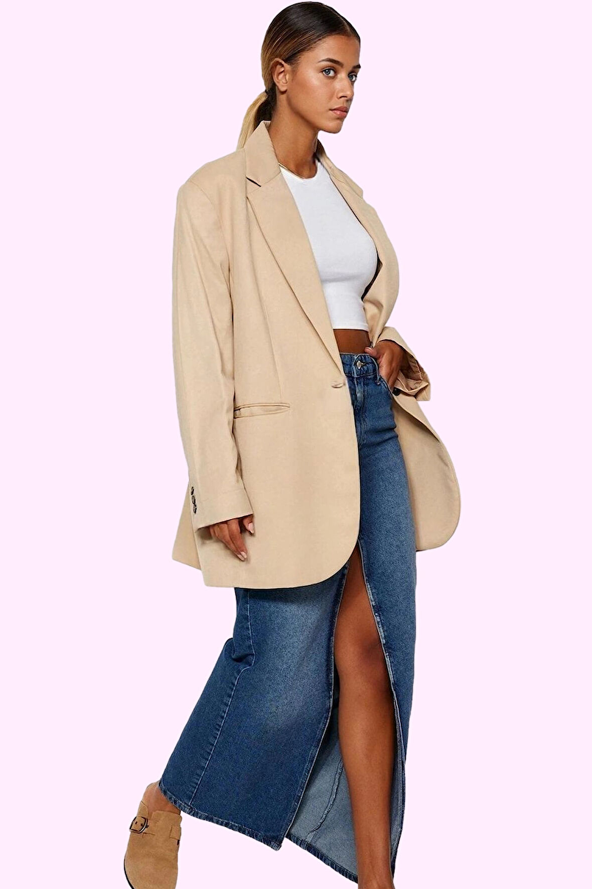 Kadın Maxi Denim Etek Kemerli Kalem Kalıp Pamuklu Günlük Stil Hafta Sonu Dayanıklı Malzeme