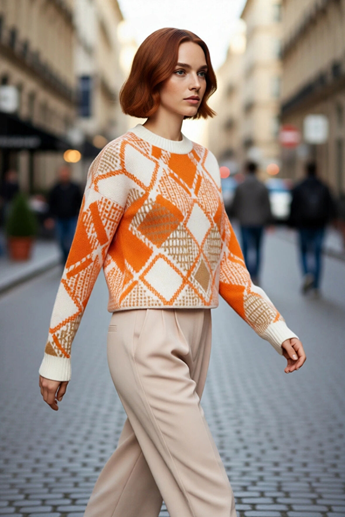 Kadın Oversize Baklava Desenli Düşük Kol Bisiklet Yaka Triko Crop Kazak Kış Sezonu İçin İdeal