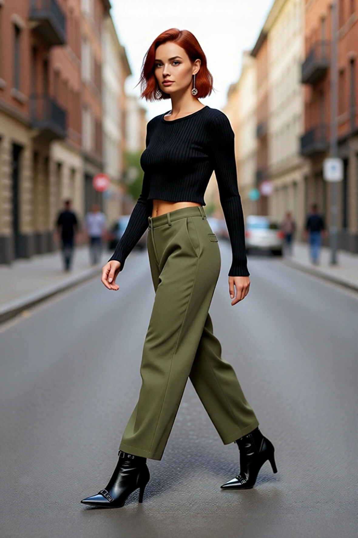 Kadın Fitted Super Crop Bisiklet Yaka Uzun Kollu Fitilli Triko Bluz Yan Detaylı İlkbahar Sonbahar