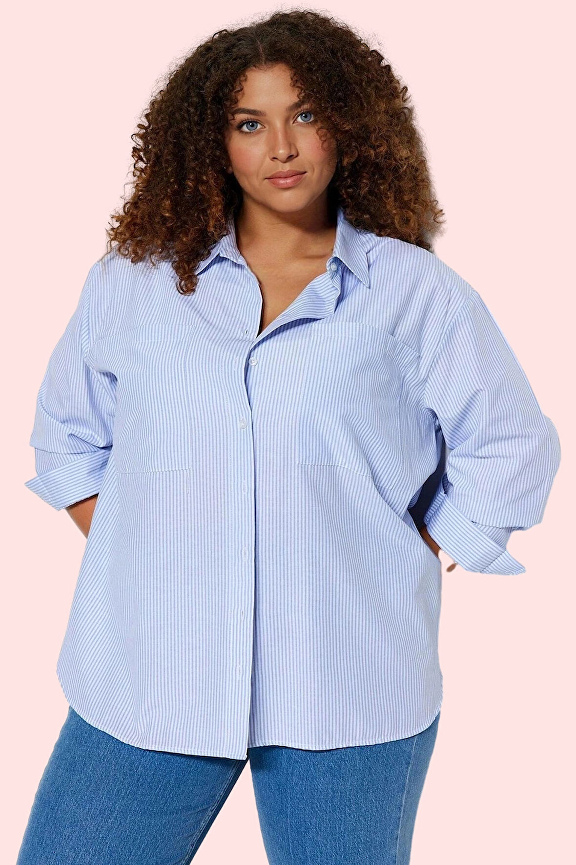 Kadın Oversize Çizgili Poplin Gömlek Rahat Günlük Kombinler Hafta Sonu Yaz Aylarının Vazgeçilmezi