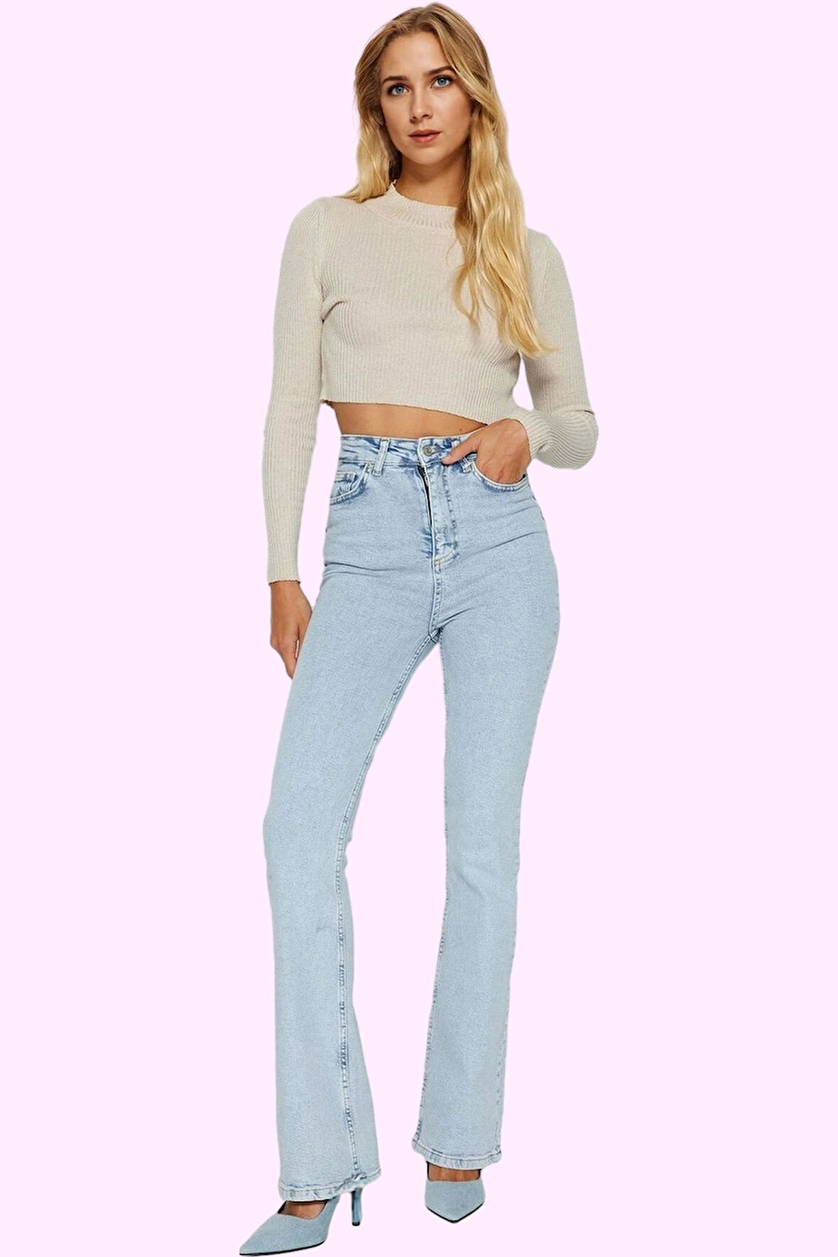 Kadın Yüksek Bel Flare Jean Uzun Boy Günlük Stil Modern Tasarım Yaz Aylarının Vazgeçilmezi