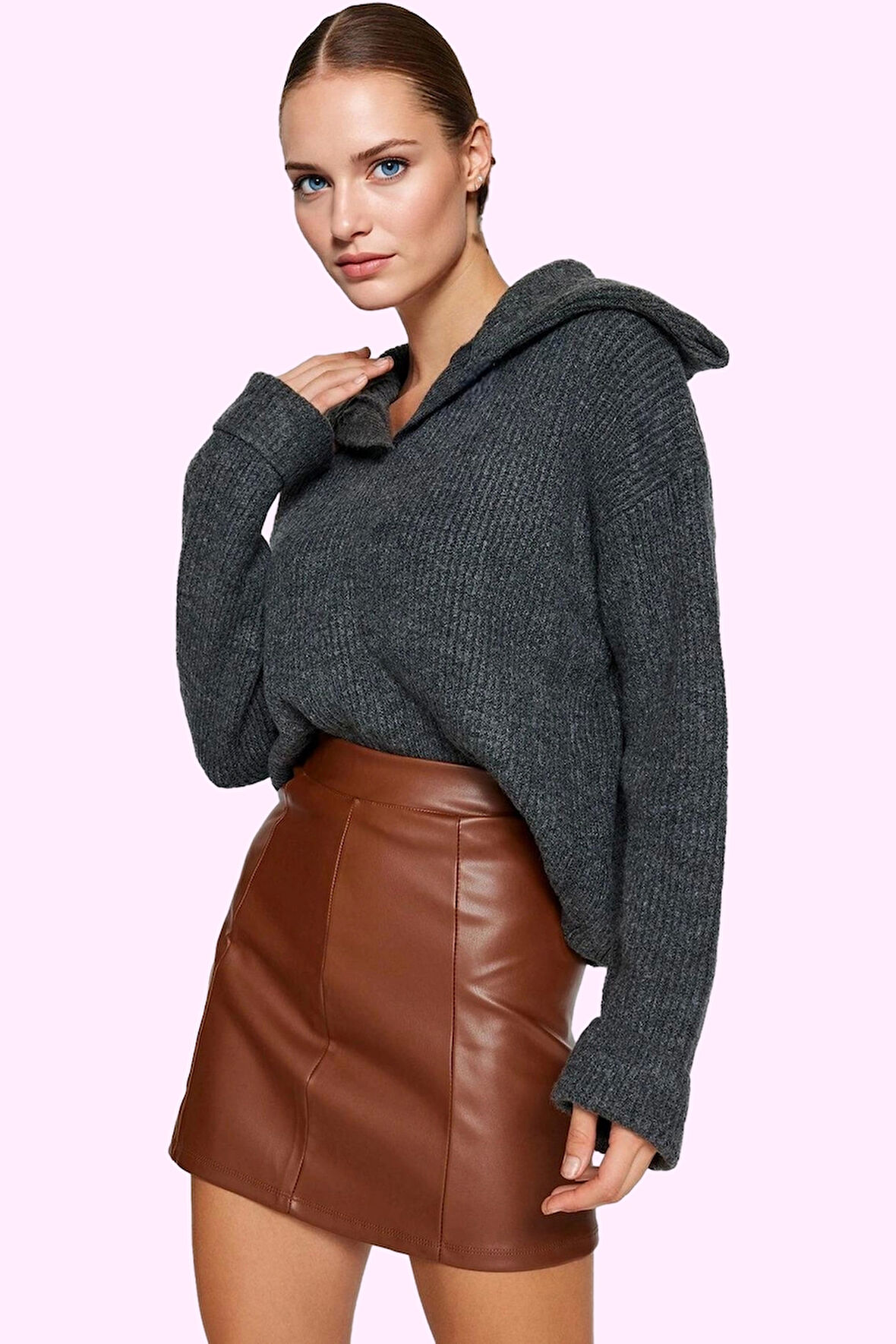 Kadın Suni Deri Yüksek Bel Kalem Etek Mini Boy Casual Günlük Hafta Sonu Yaz Aylarının Vazgeçilmezi