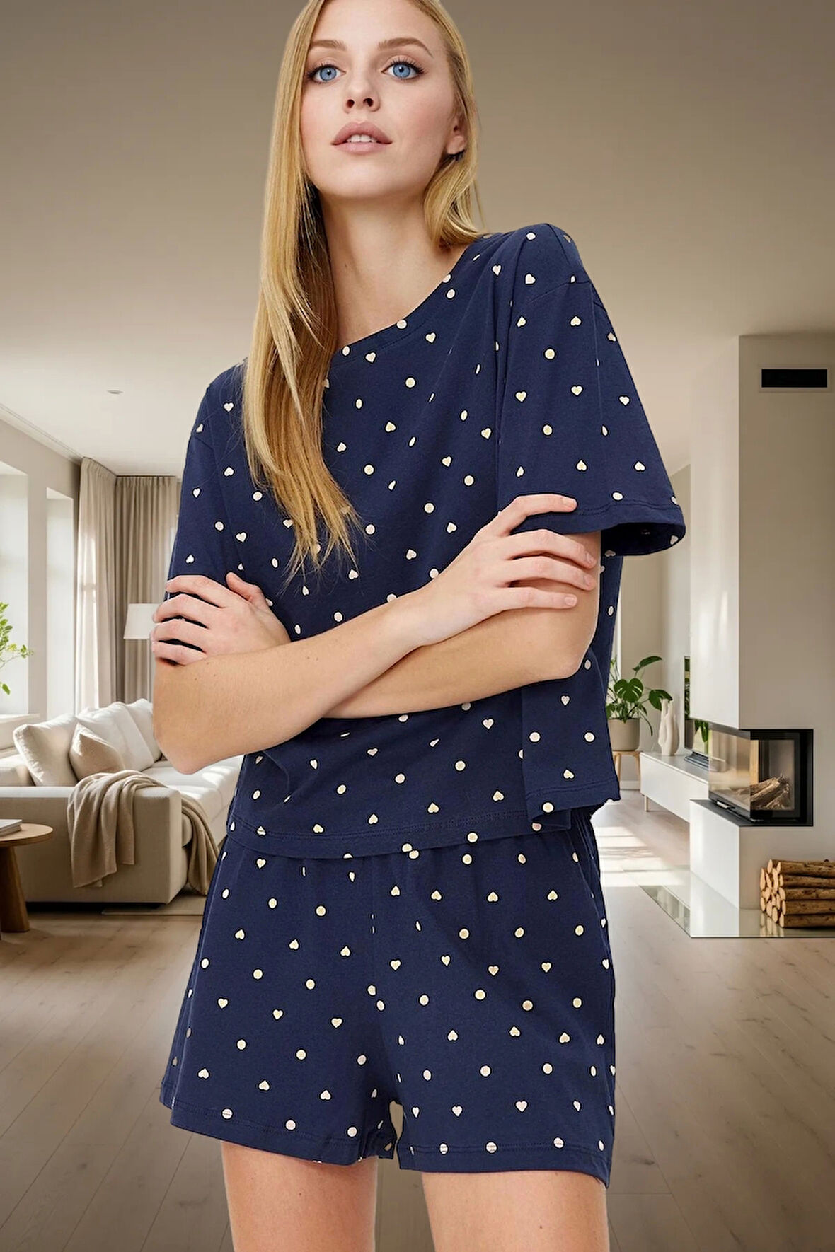 Kadın Kısa Kollu Regular Kalıp Pamuklu Pijama Takımı Uzun Ömürlü Premium Kalite Özel Tasarım