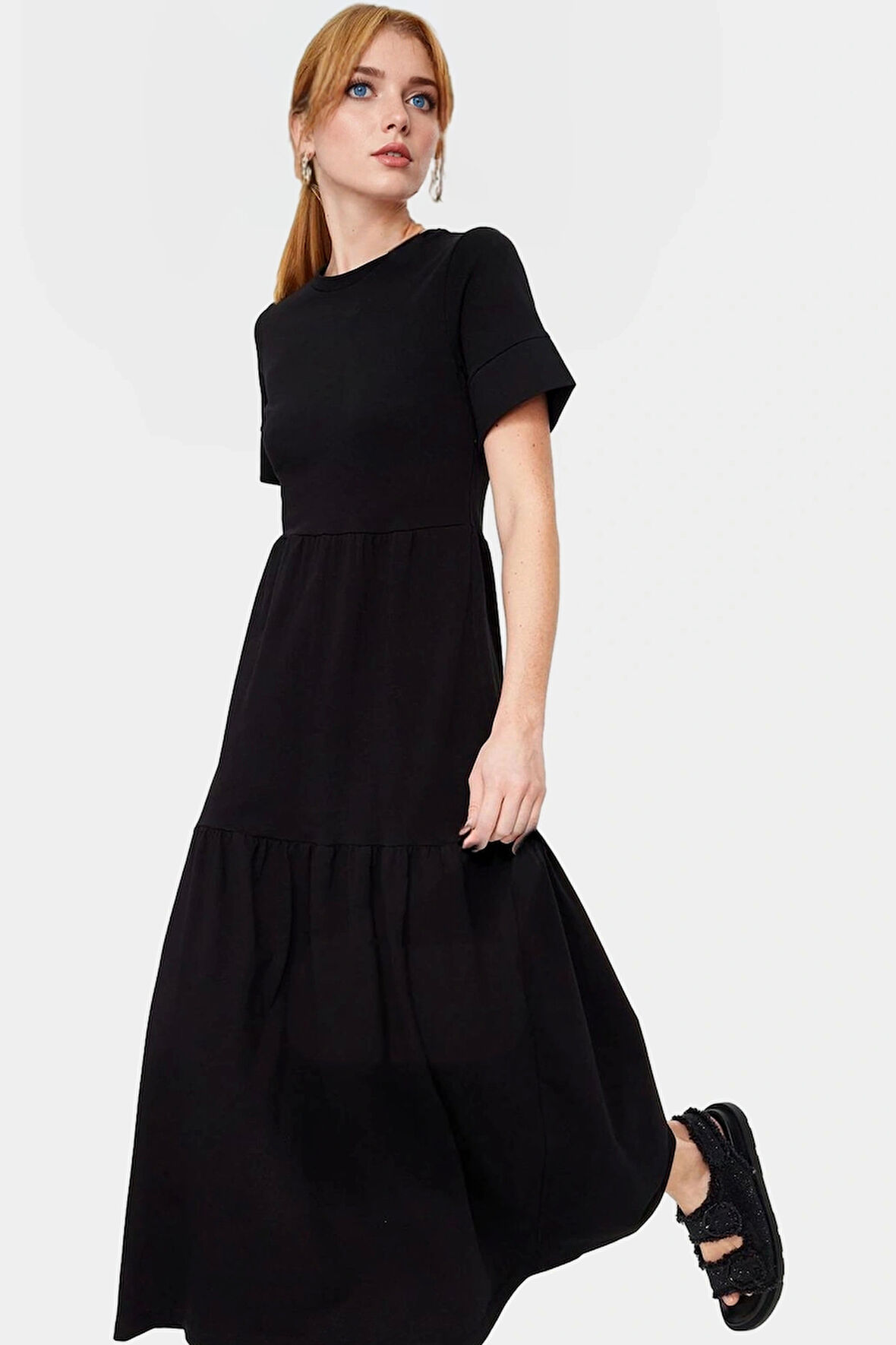 Kadın Bisiklet Yaka Örme Maxi Elbise Rahat Yazlık Günlük Stil Kullanım Modern