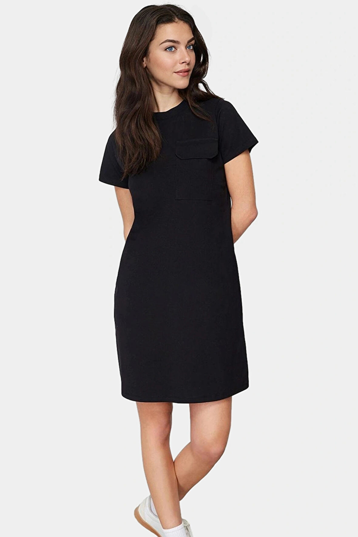 Kadın Bisiklet Yaka Kısa Kollu Pamuklu T shirt Elbise Günlük Casual Tarz Özel Tasarım Uzun Ömürlü