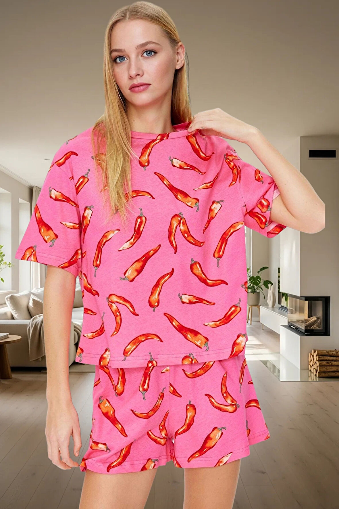 Kadın Kısa Kollu Pamuklu Pijama Takımı Yazlık Rahat Homewear Şık Görünüm Konforlu Kesim