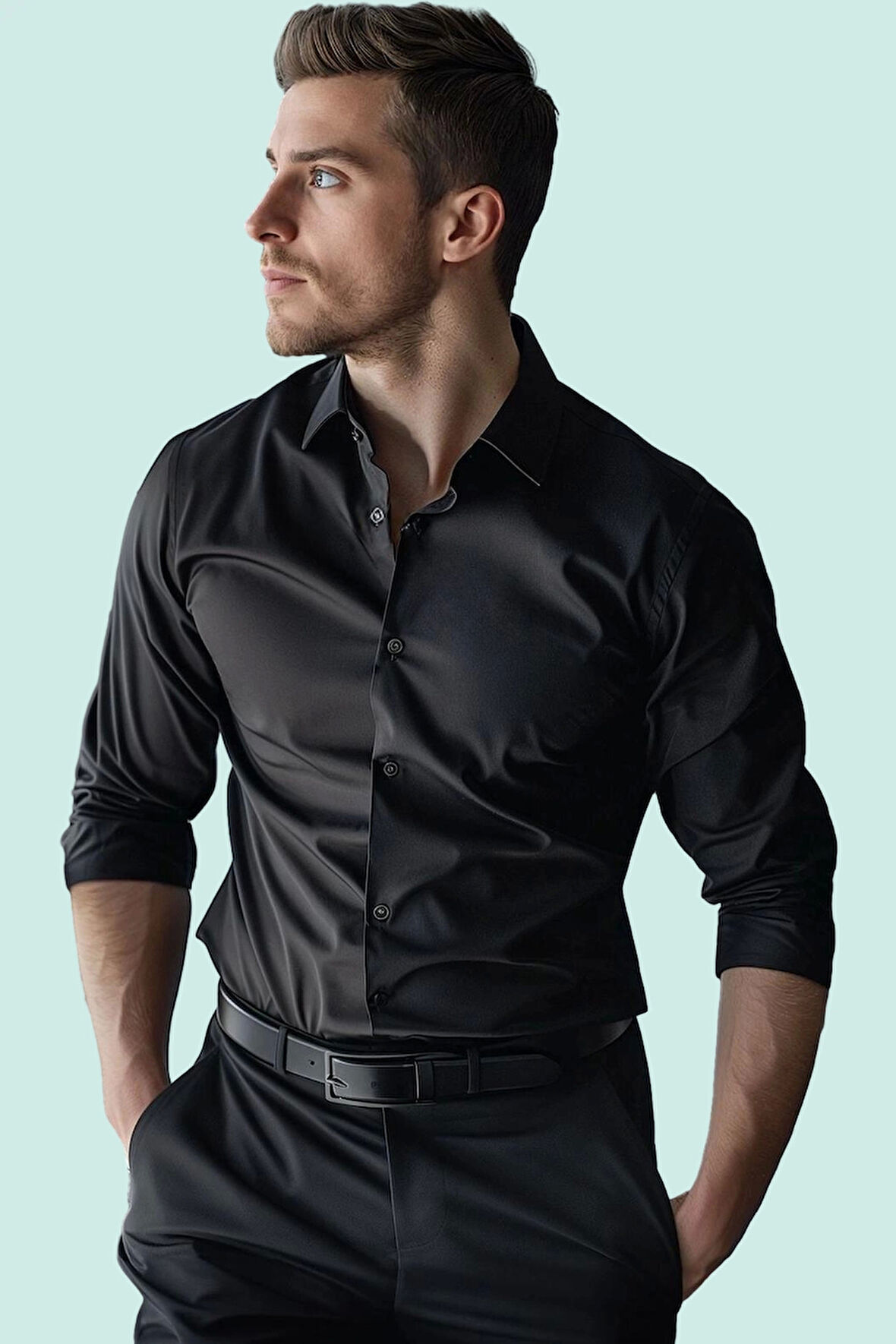 Erkek Slim Fit Gömlek Kolay Ütü Standart Kol Yaka Casual Günlük Kullanım Dayanıklı Malzeme