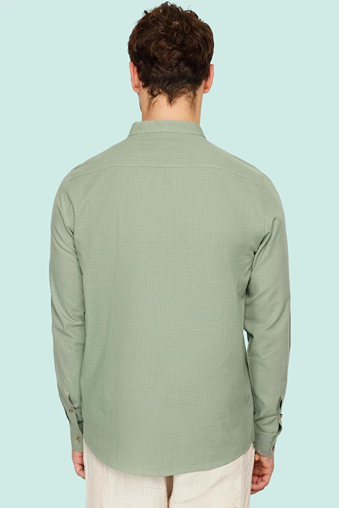 Erkek Slim Fit Hakim Yaka Pamuklu Keten Görünümlü Gömlek Günlük Kullanım Dayanıklı Malzeme