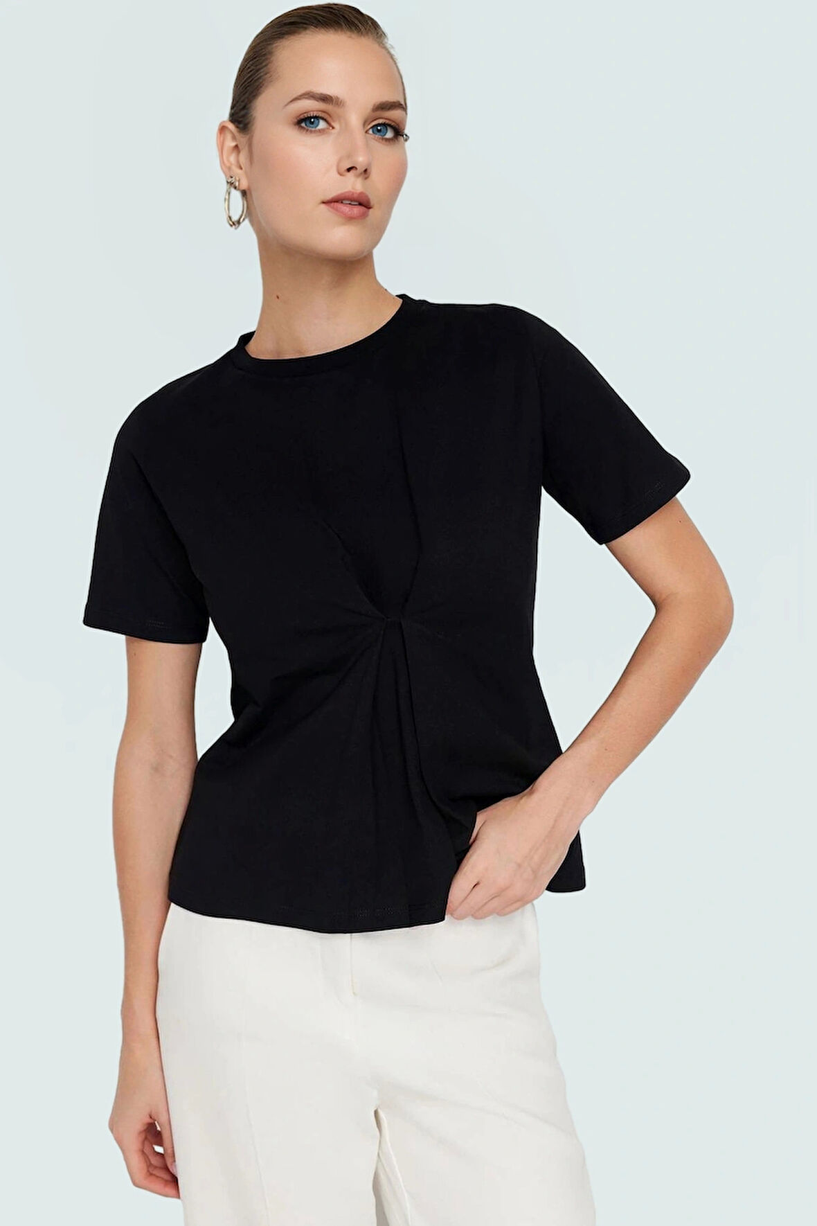 Kadın Bisiklet Yaka Pamuklu Örme Bluz Regular Kalıp Günlük Stil Özel Tasarım Konforlu Kesim