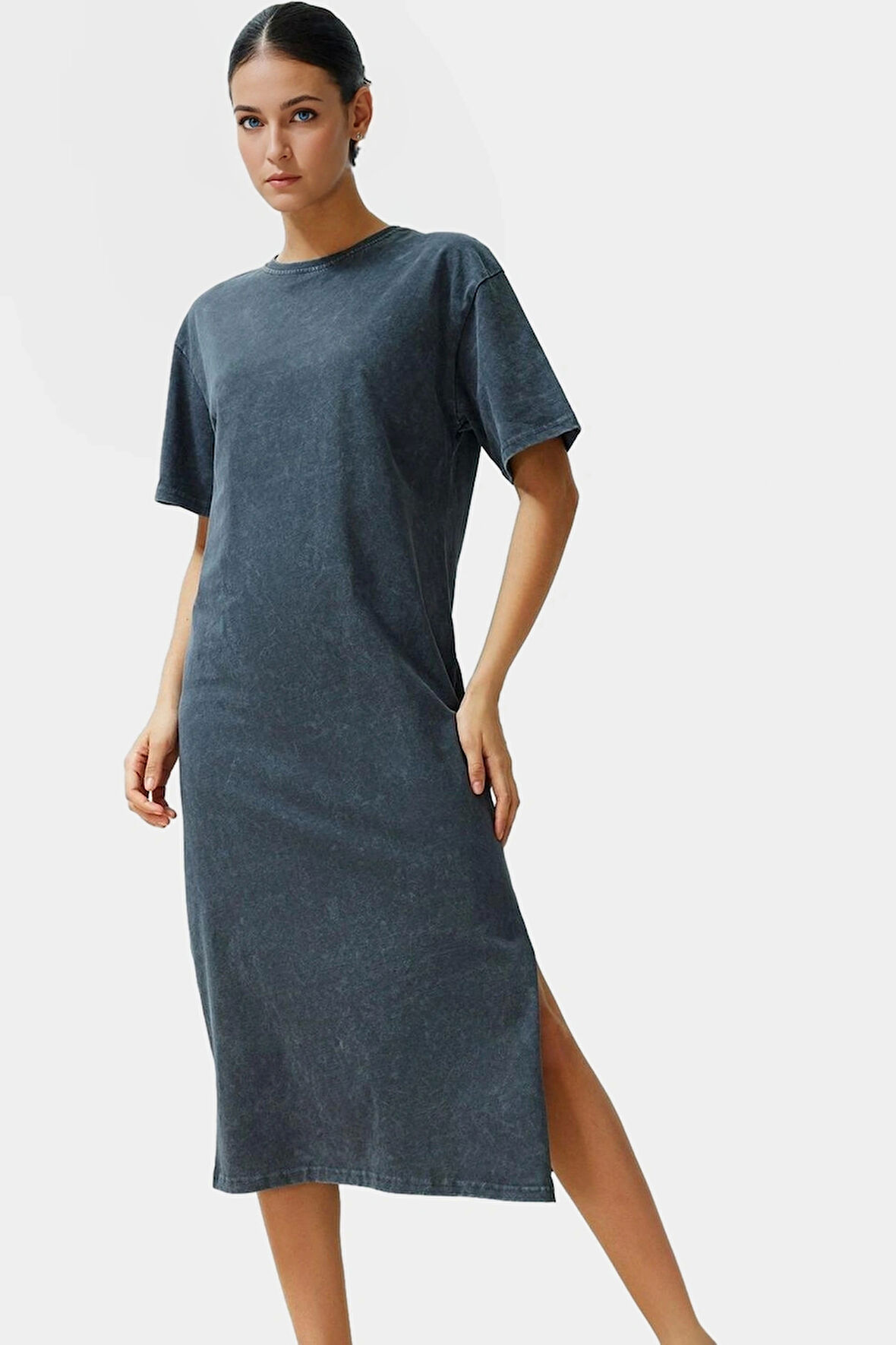 Rahat Kesim Midi Boy Örme Pamuklu T shirt Elbise Günlük Kullanım Kaliteli İşçilik Premium Kalite