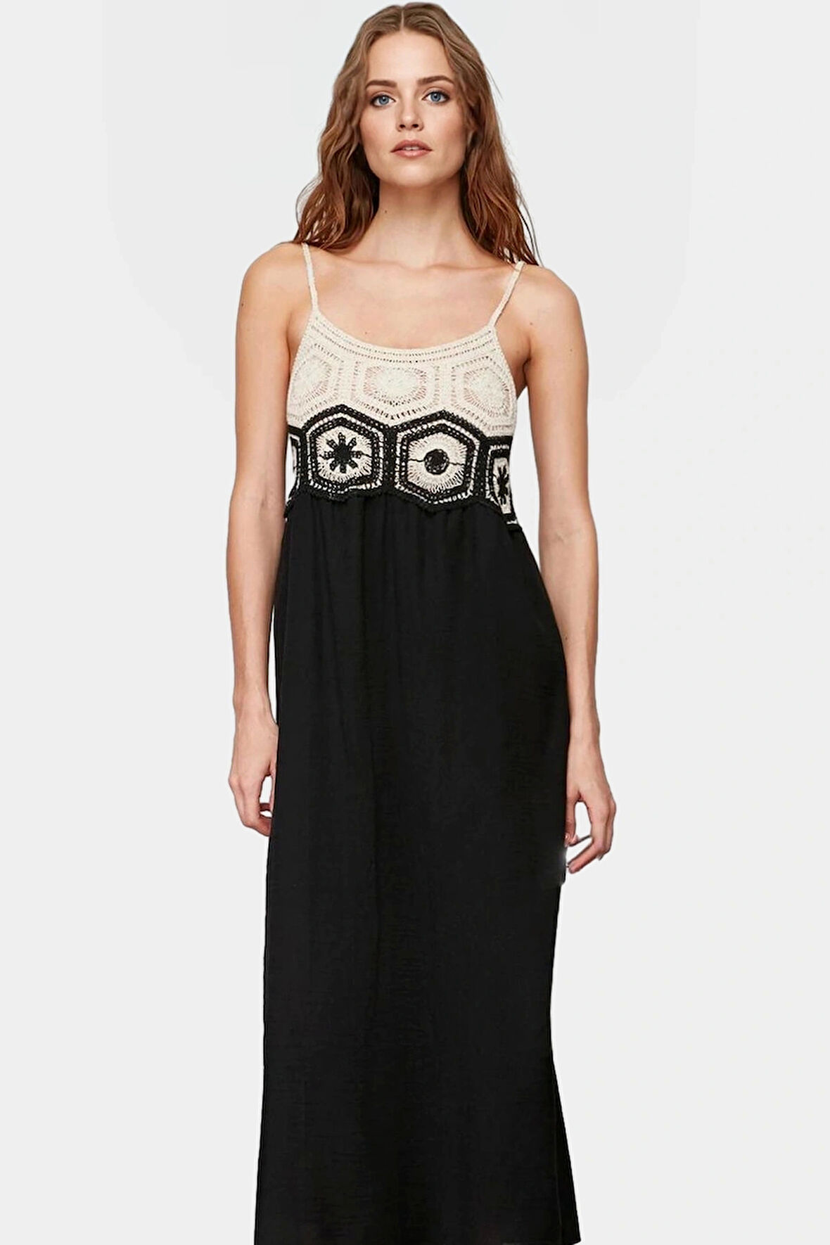 Yazlık A line Kolsuz Pamuklu Midi Elbise Kroşe Detaylı Günlük Zarifane Tasarım