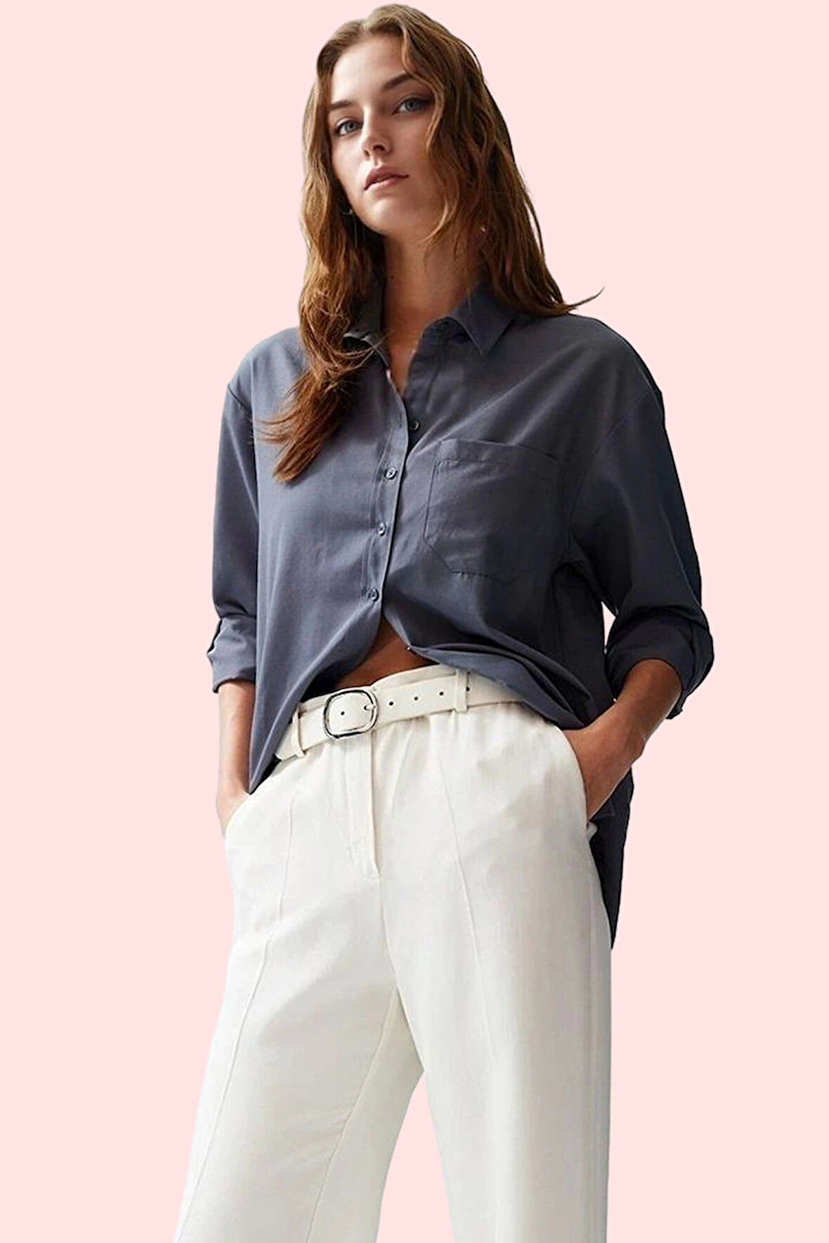 Kadın Boyfriend Geniş Kalıp Pamuklu Gömlek Günlük Casual Stil Hafta Sonu Dayanıklı Malzeme