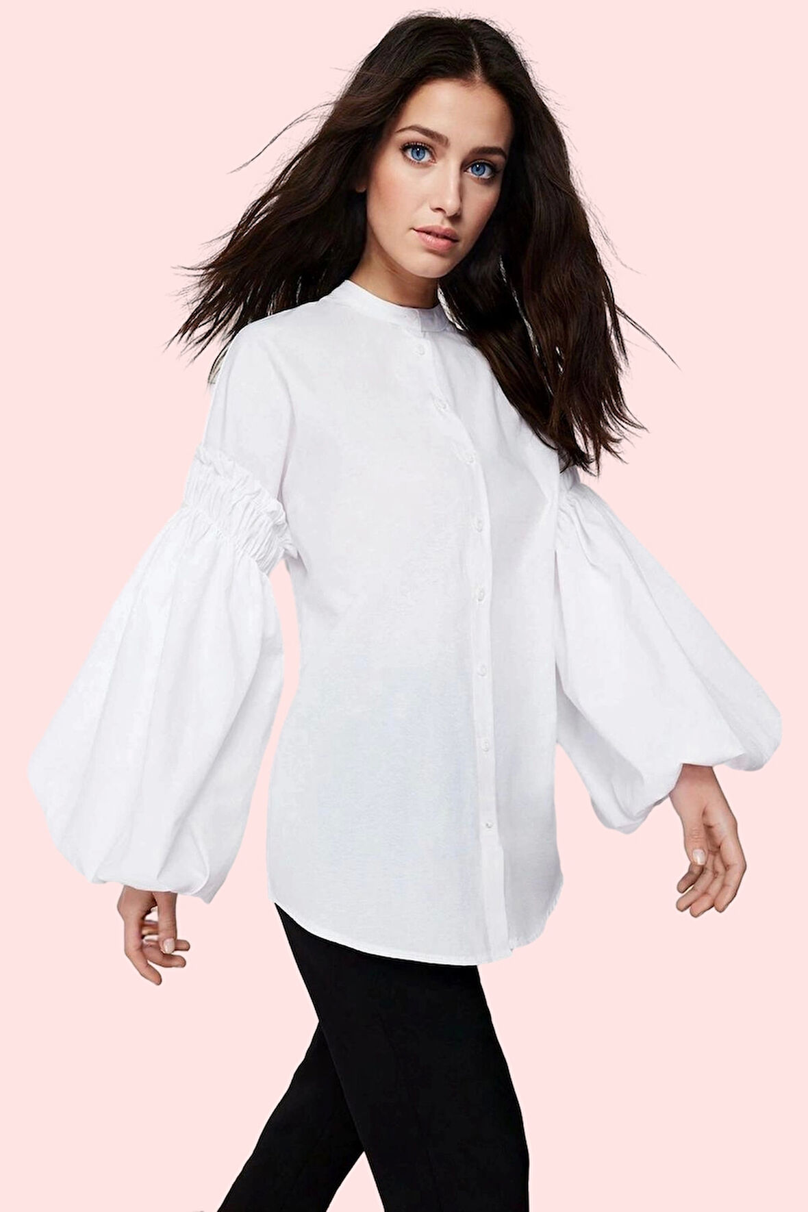 Kadın Balon Kollu Pamuklu Gömlek Günlük Şık Tunik Modern Tasarım Yaz Aylarının Vazgeçilmezi