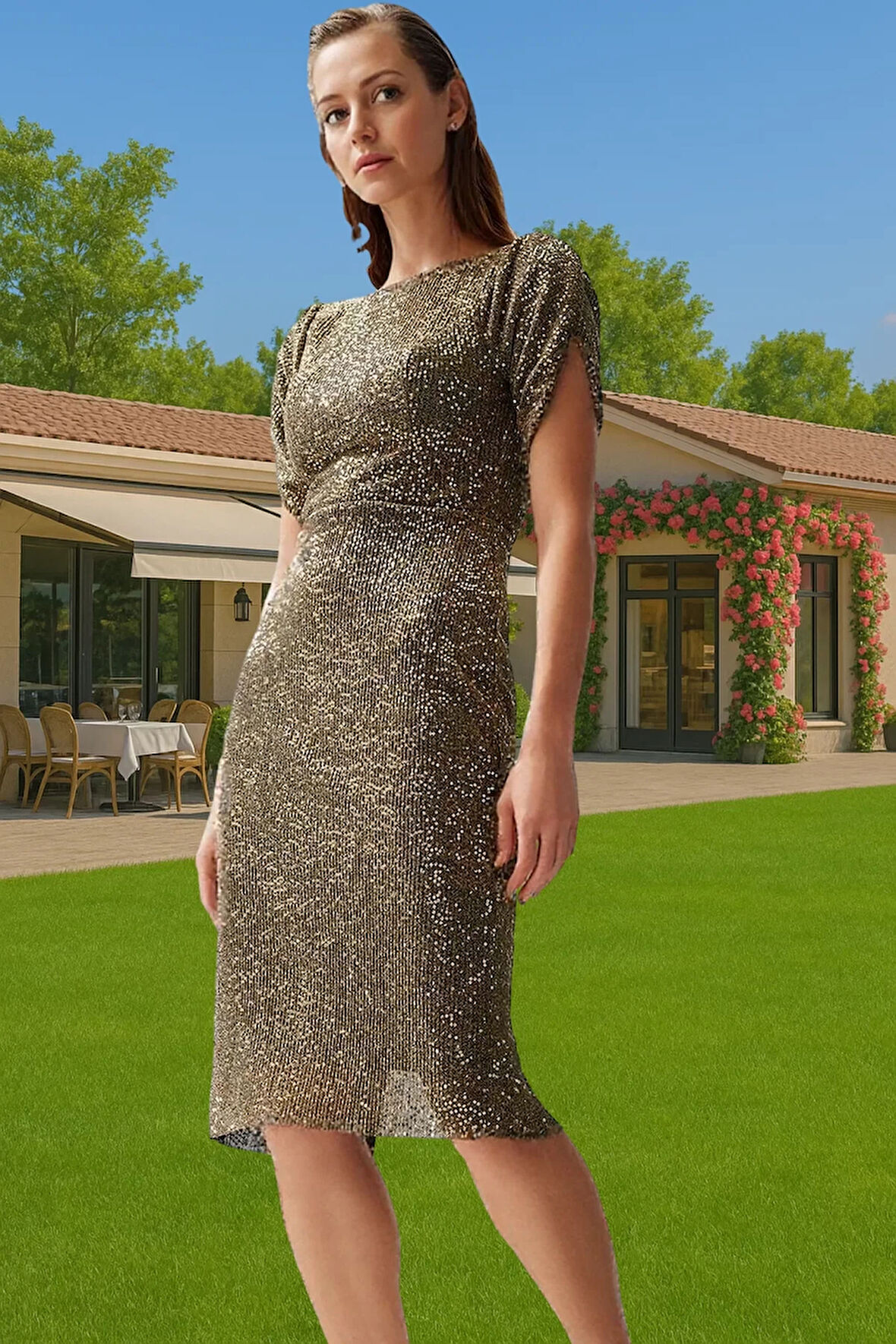 Parıltılı Örme Abiye Elbise Bodycon Kalıp Polyester Karışımlı Yazlık Uzun Ömürlü Seçkin Malzeme