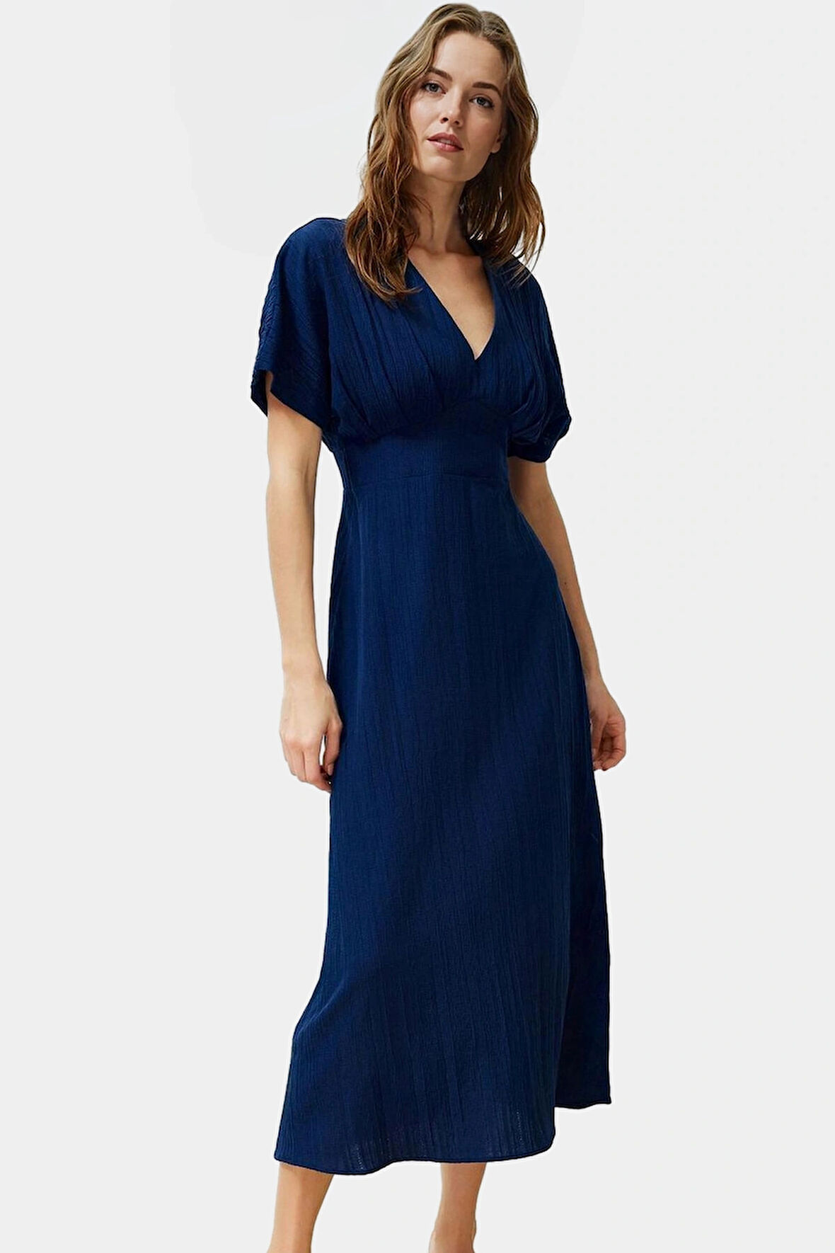 Maxi A line V Yaka Kısa Kollu Dokuma Elbise Rahat Günlük Yaz Yüksek Kalite Trend Tasarım