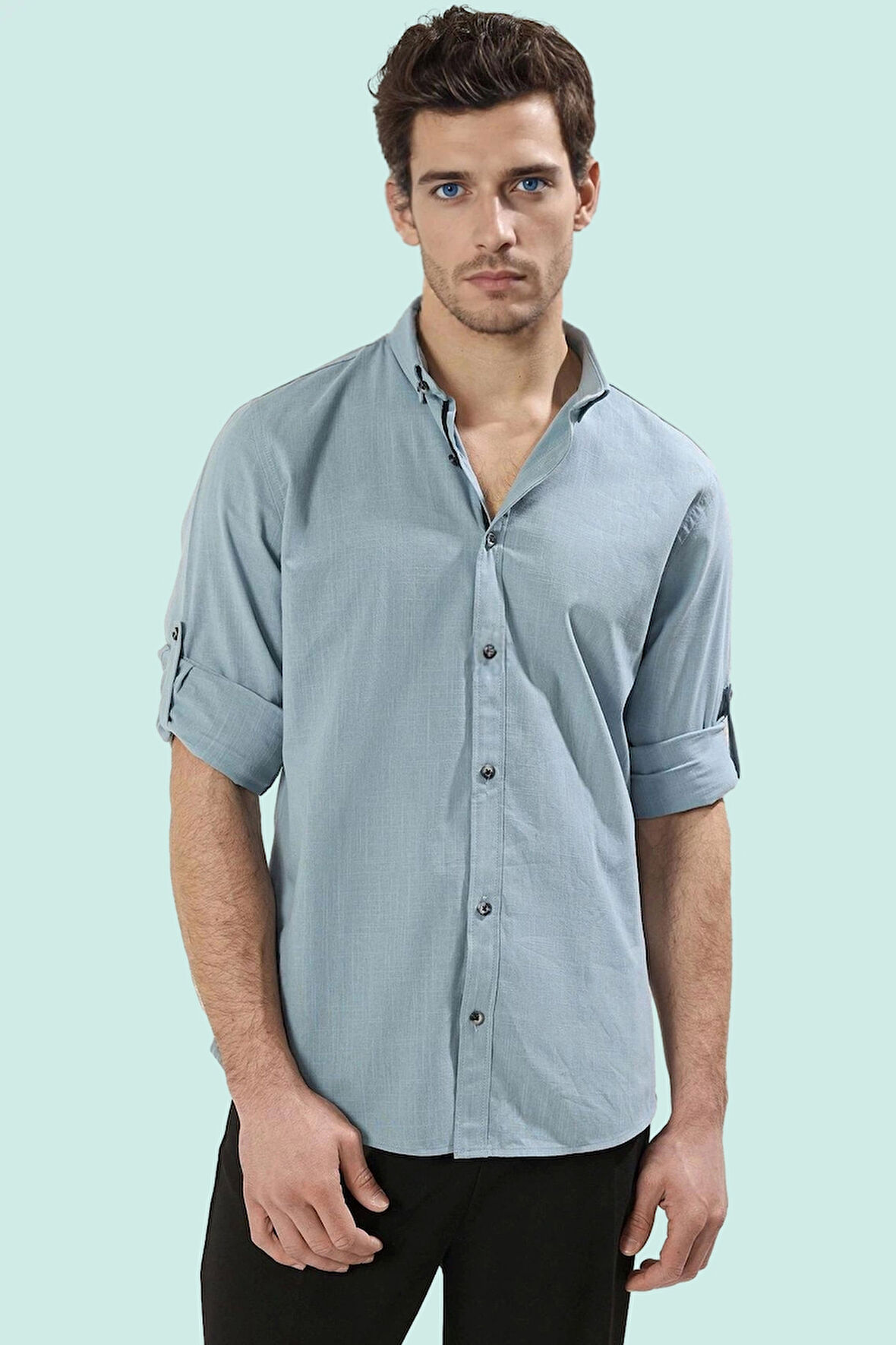 Erkek Slim Fit Uzun Kollu Gömlek Pamuklu Casual Günlük Hafta Sonu Yaz Aylarının Vazgeçilmezi