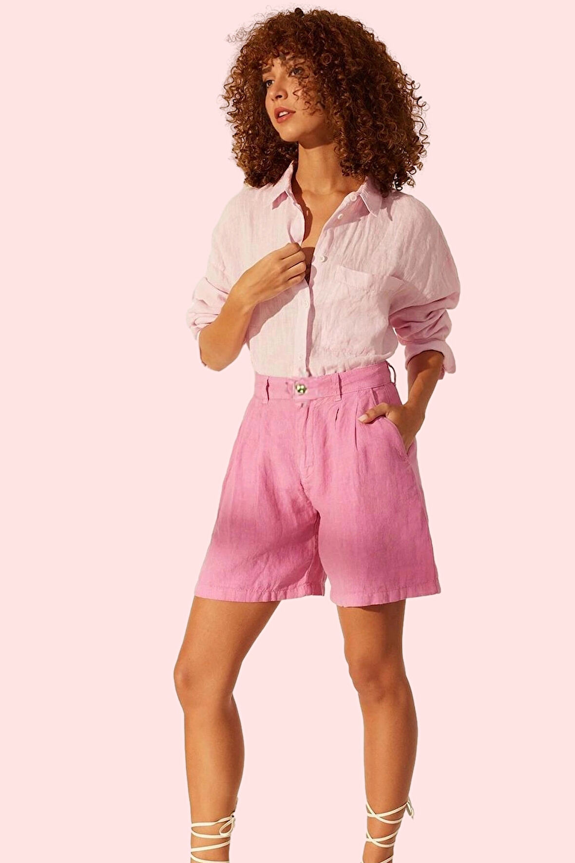 Kadın Keten Yüksek Bel City Short Şort Yaz Aylarının Vazgeçilmezi Günlük Kullanım Hafta Sonu