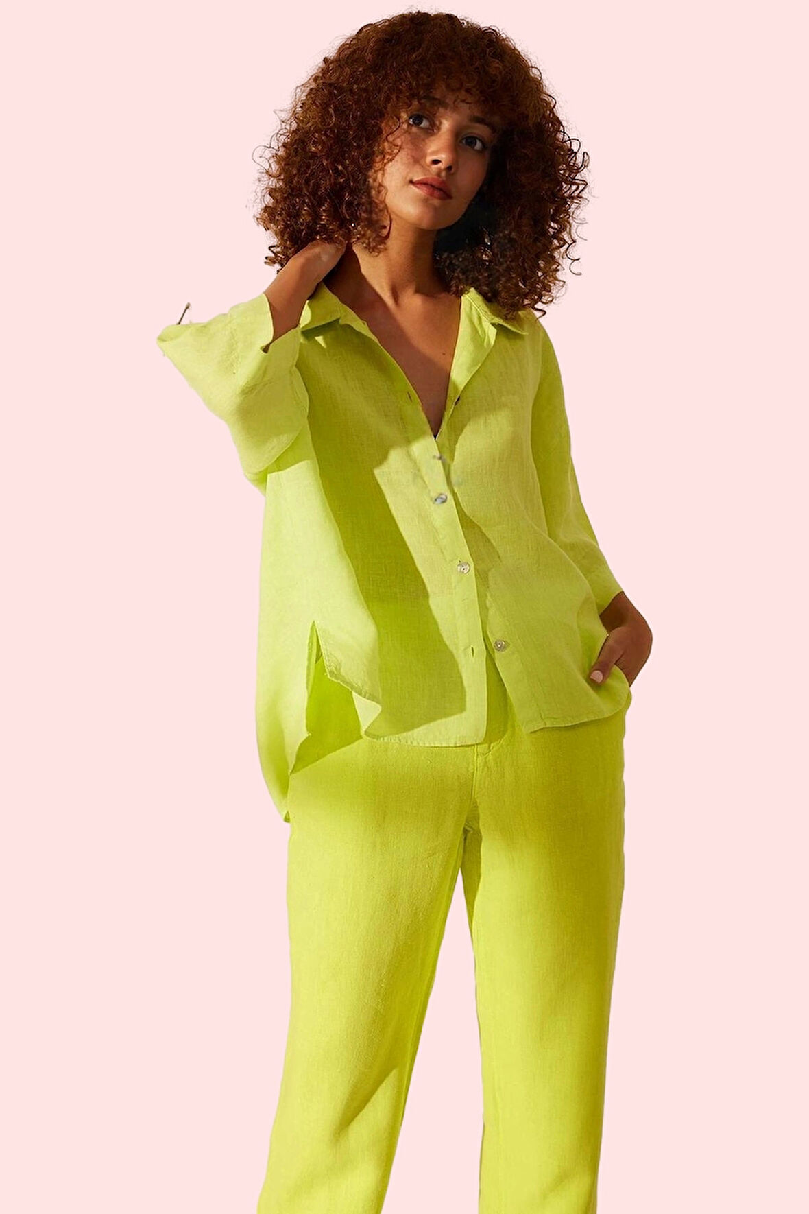 Kadın Oversize Keten Gömlek Basic Siluet Günlük Kullanım Hafta Sonu Yaz Aylarının Vazgeçilmezi