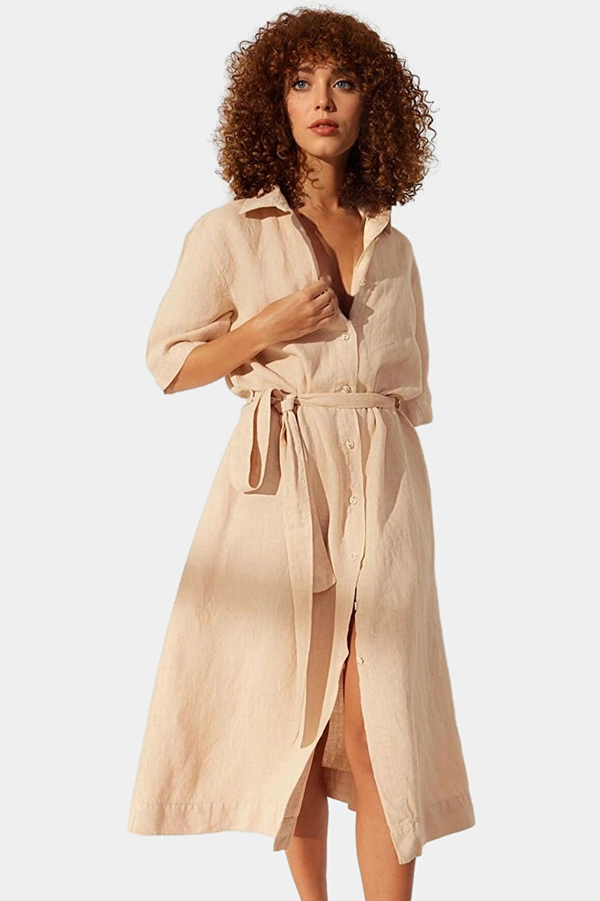 Keten Maxi Gömlek Elbise Yazlık Günlük Şık Tasarım Modern Stil Rahat Ve Kullanım