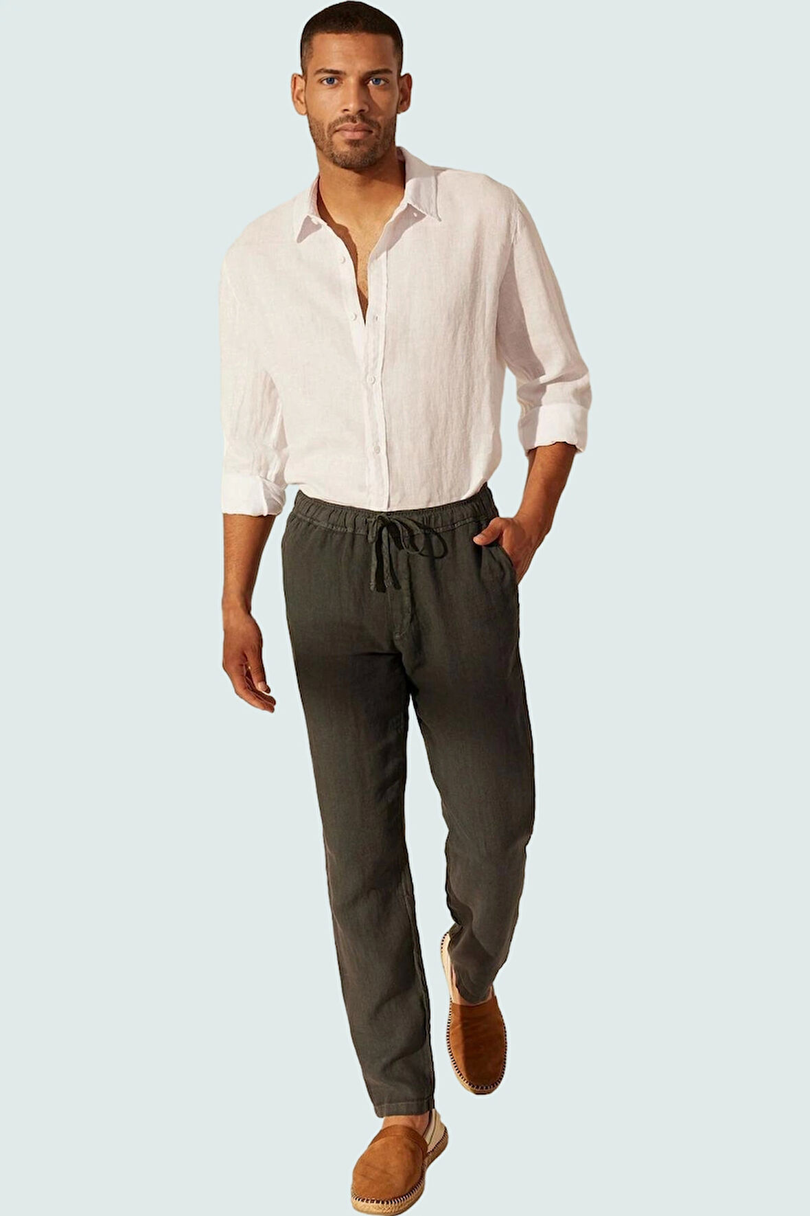 Erkek Regular Fit Keten Pantolon Yüksek Bel Straight Kalıp Günlük Kullanım Kaliteli Malzeme