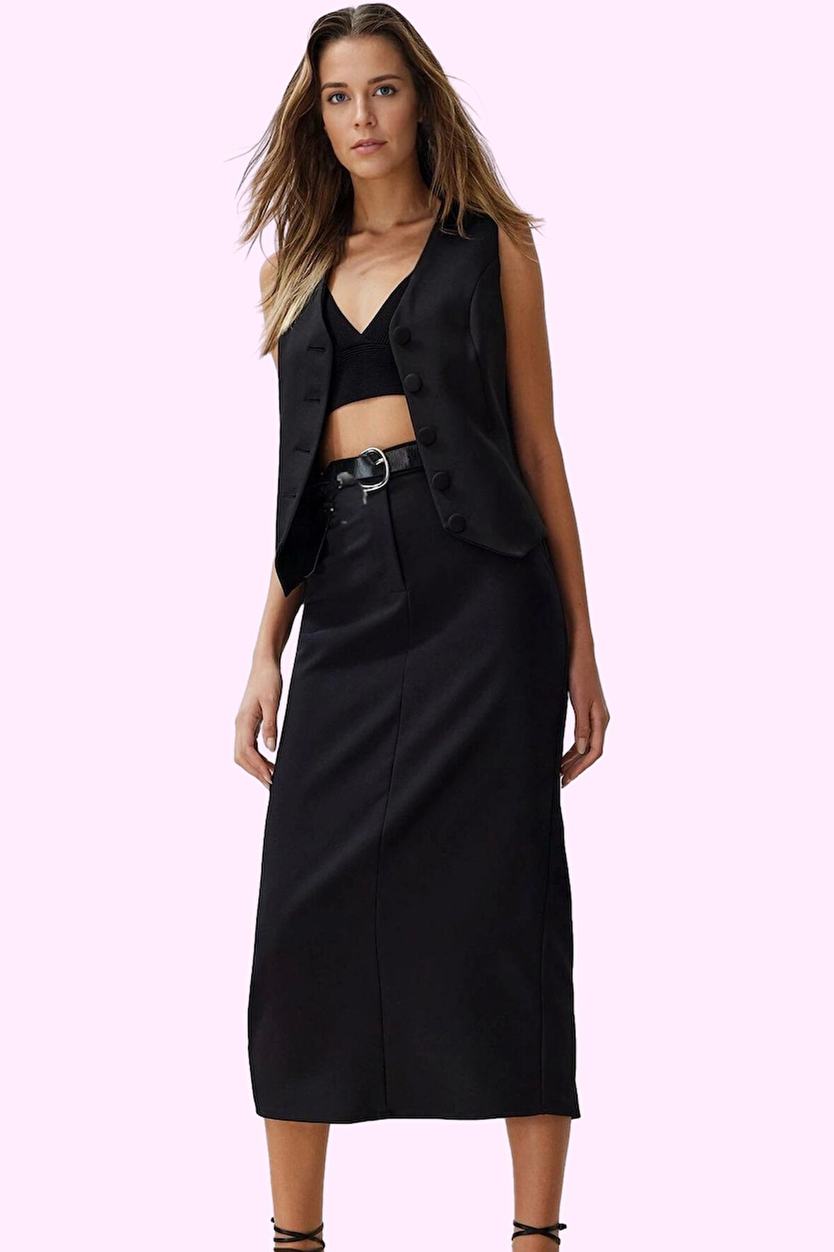 Kadın Kalem Midi Boy Dokuma Etek Düz Desen Finike Günlük Şıklık Yaz Aylarının Vazgeçilmezi