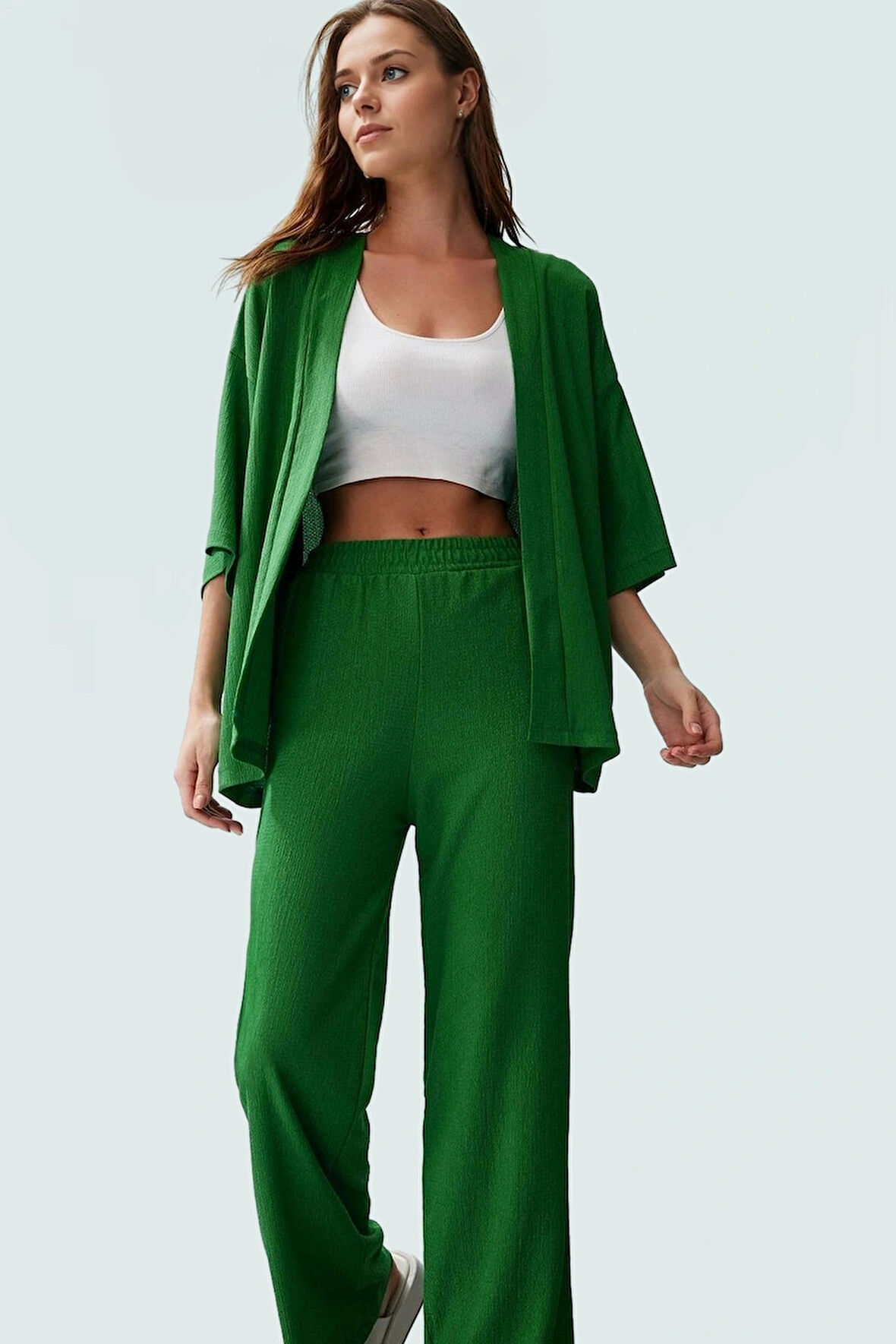Kadın Rahat Kesim Uzun Boy Örme Pantolon Takım Günlük Kullanım İçin Dayanıklı Malzeme Özel Tasarım