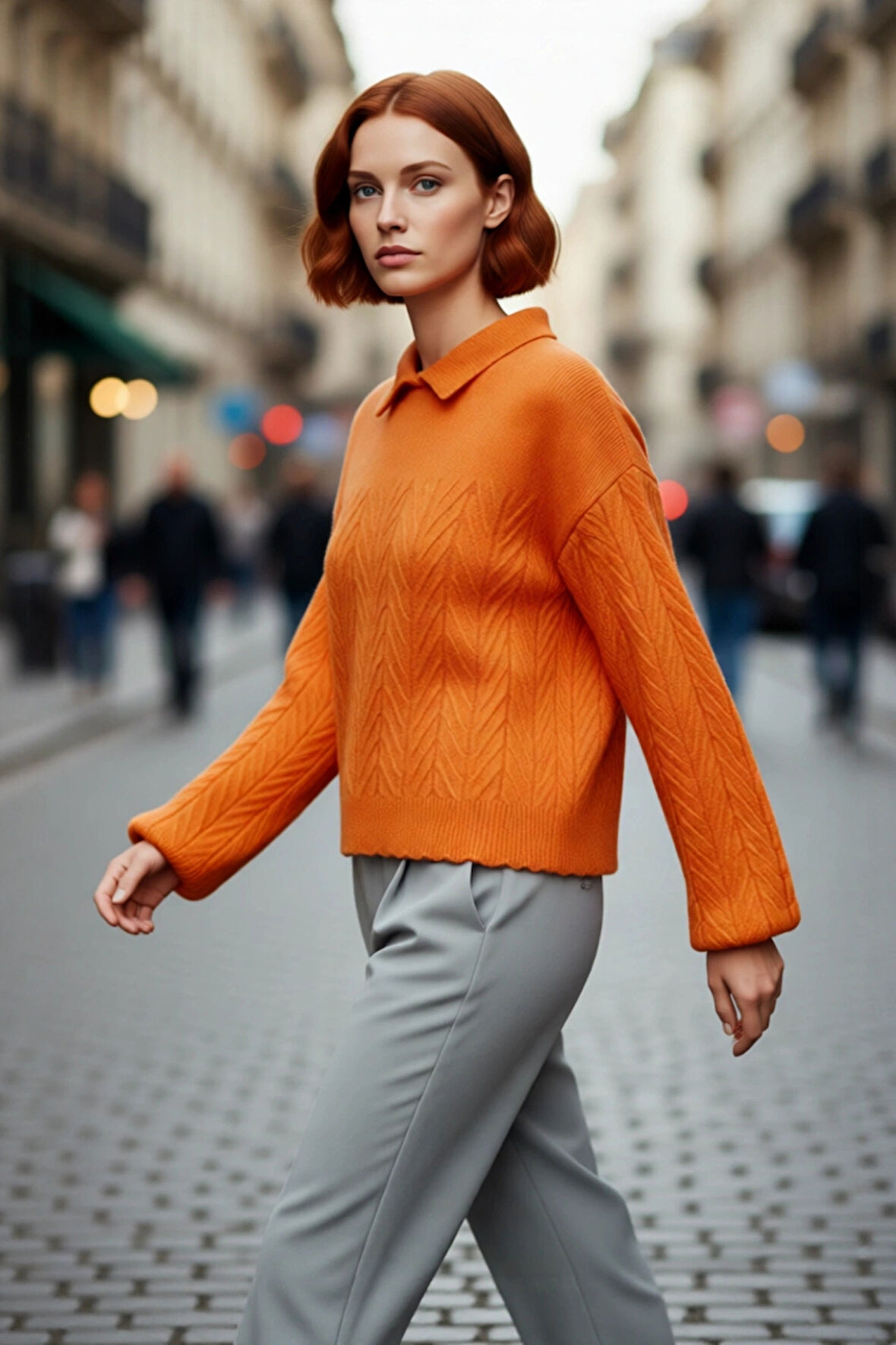 Kadın Regular Kalıp Akrilik Polo Yaka Saç Örgü Desenli Yumuşak Dokulu Triko Kazak Uzun Düşük Kol