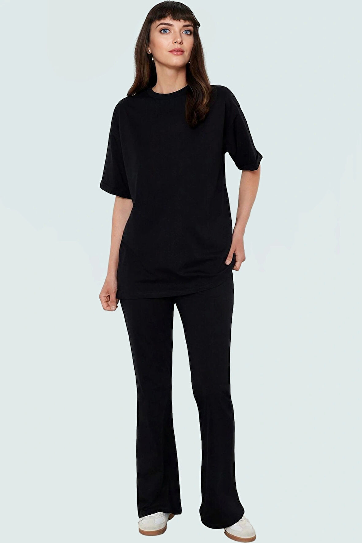 Oversize Pamuklu Bisiklet Yaka T shirt Pantolon Takım Rahat Yaz Kombinleri İçin Yüksek Kalite